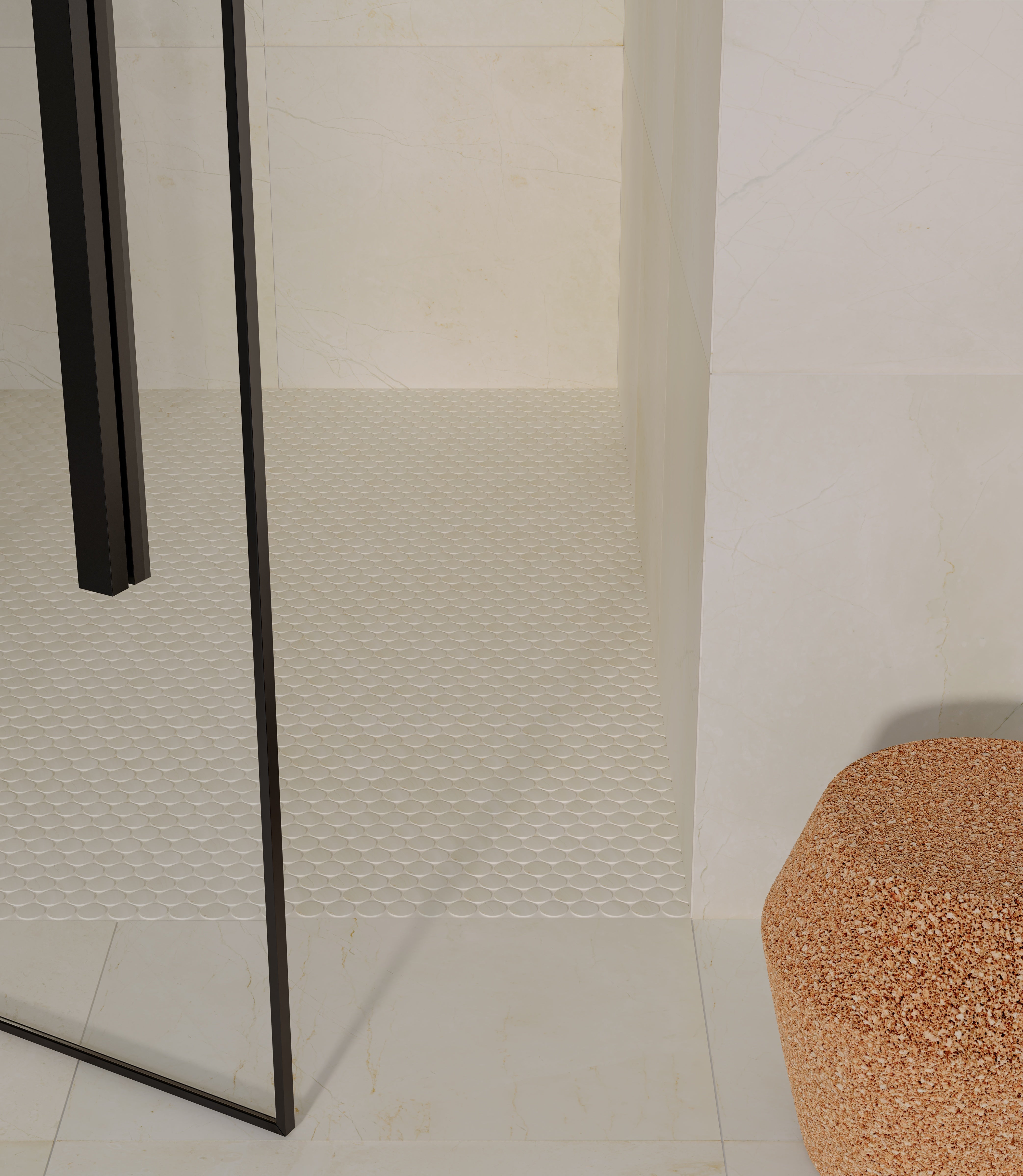 Avorio Crema marble trim by Anatolia, top-down product view, 1/2"×12"×5/8" size. Turkish marble for floors and walls.