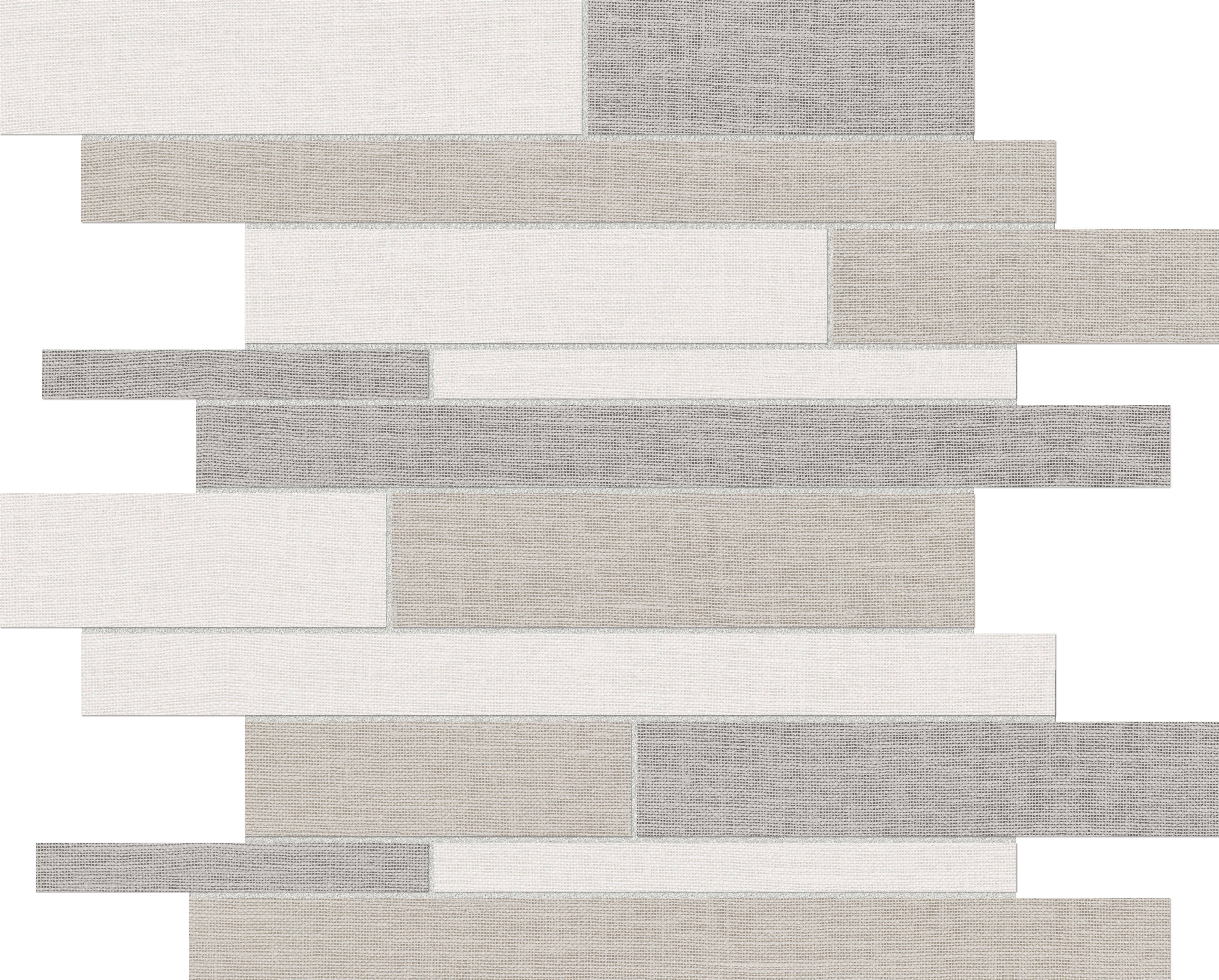 Belgian Linen Light Blend porcelain mosaic by Anatolia, top-down product view, 11 23/32"×11 23/32"×11/32" size. Malaysian porcelain for floors and walls.