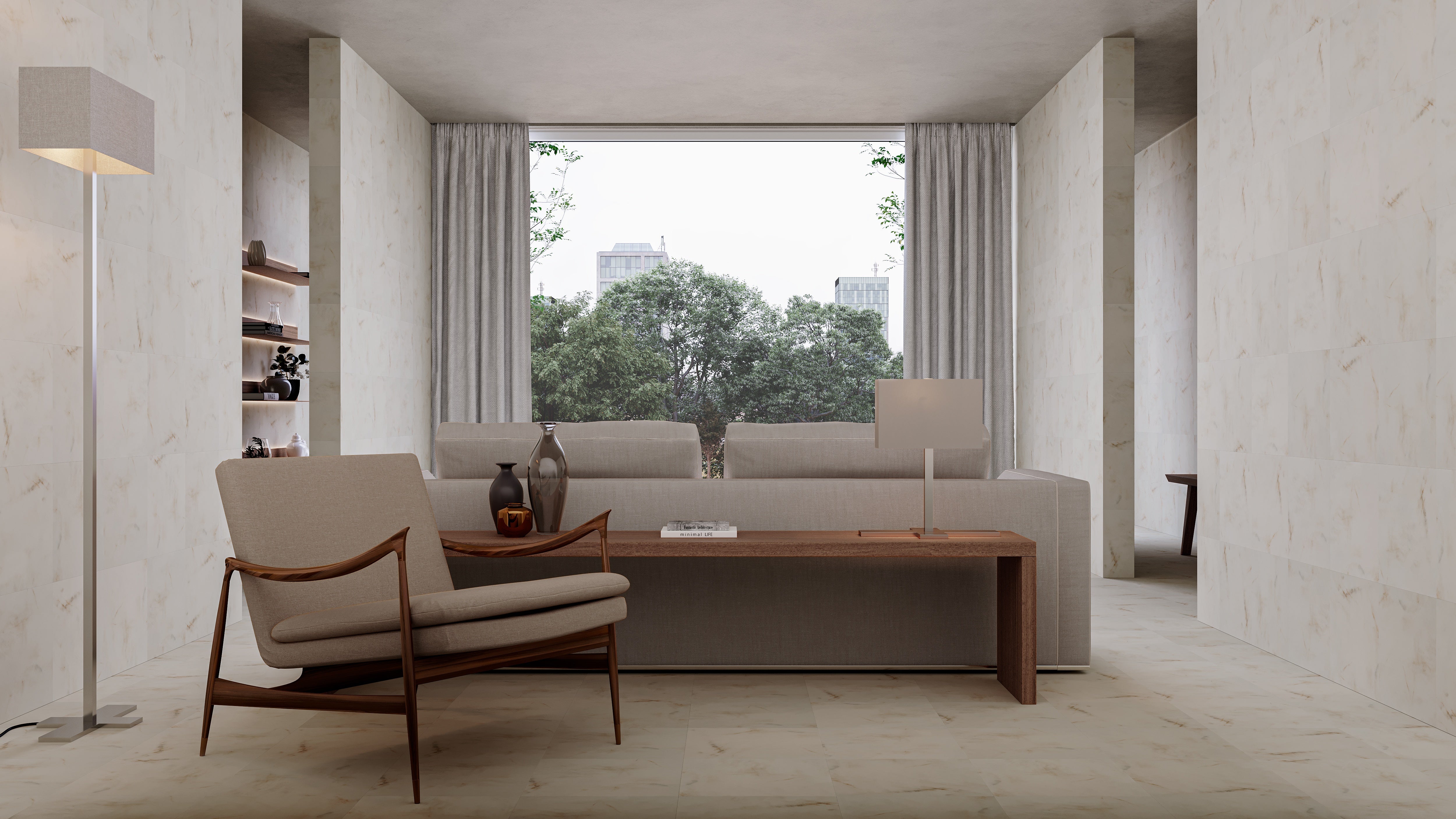 field tile by Anatolia Tile, lifestyle installation view 3, 13" size. Premium porcelain for floors and walls.