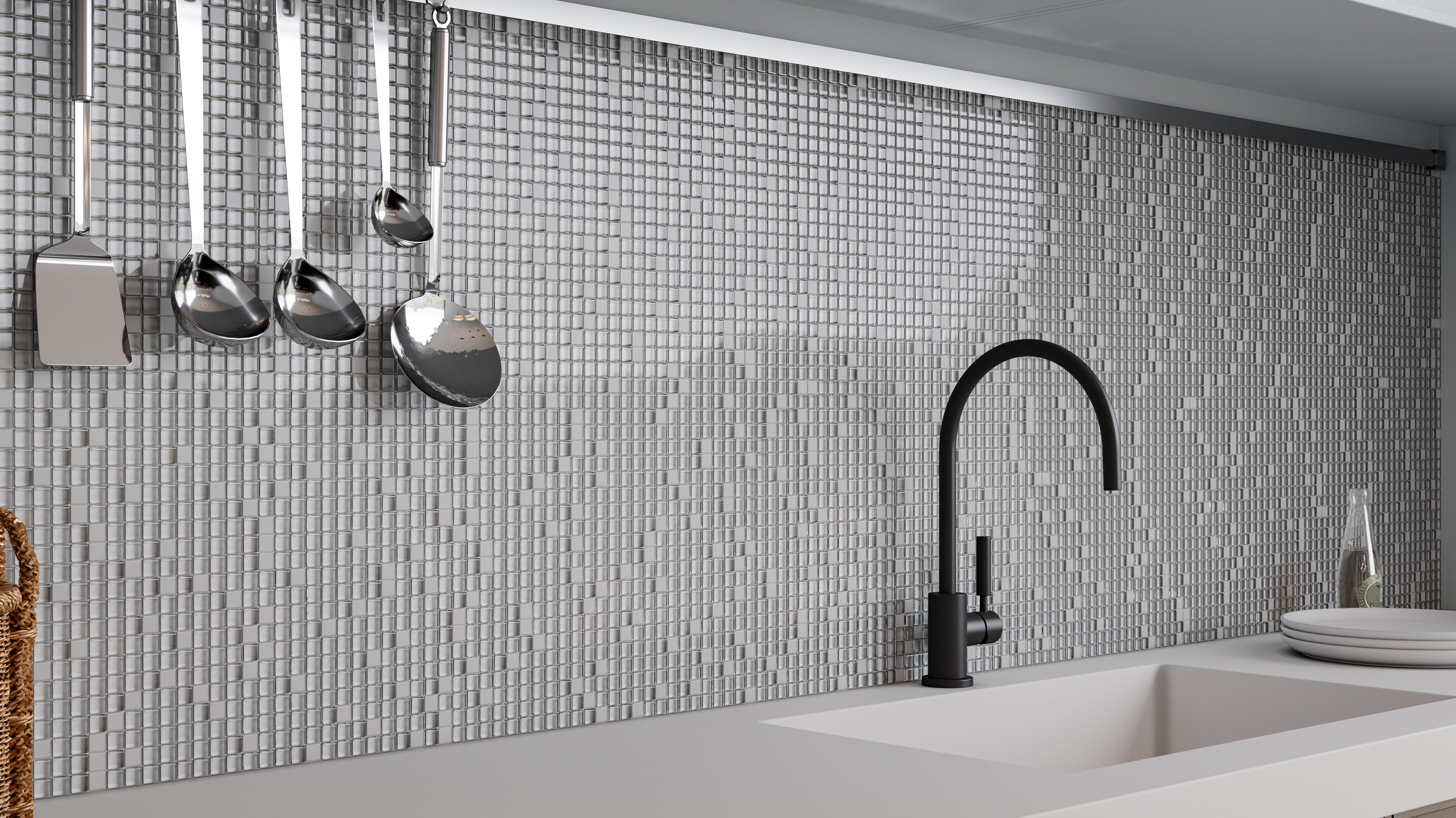 mosaic by Anatolia Tile, lifestyle installation view 4, 5/8" size. Premium porcelain for floors and walls.