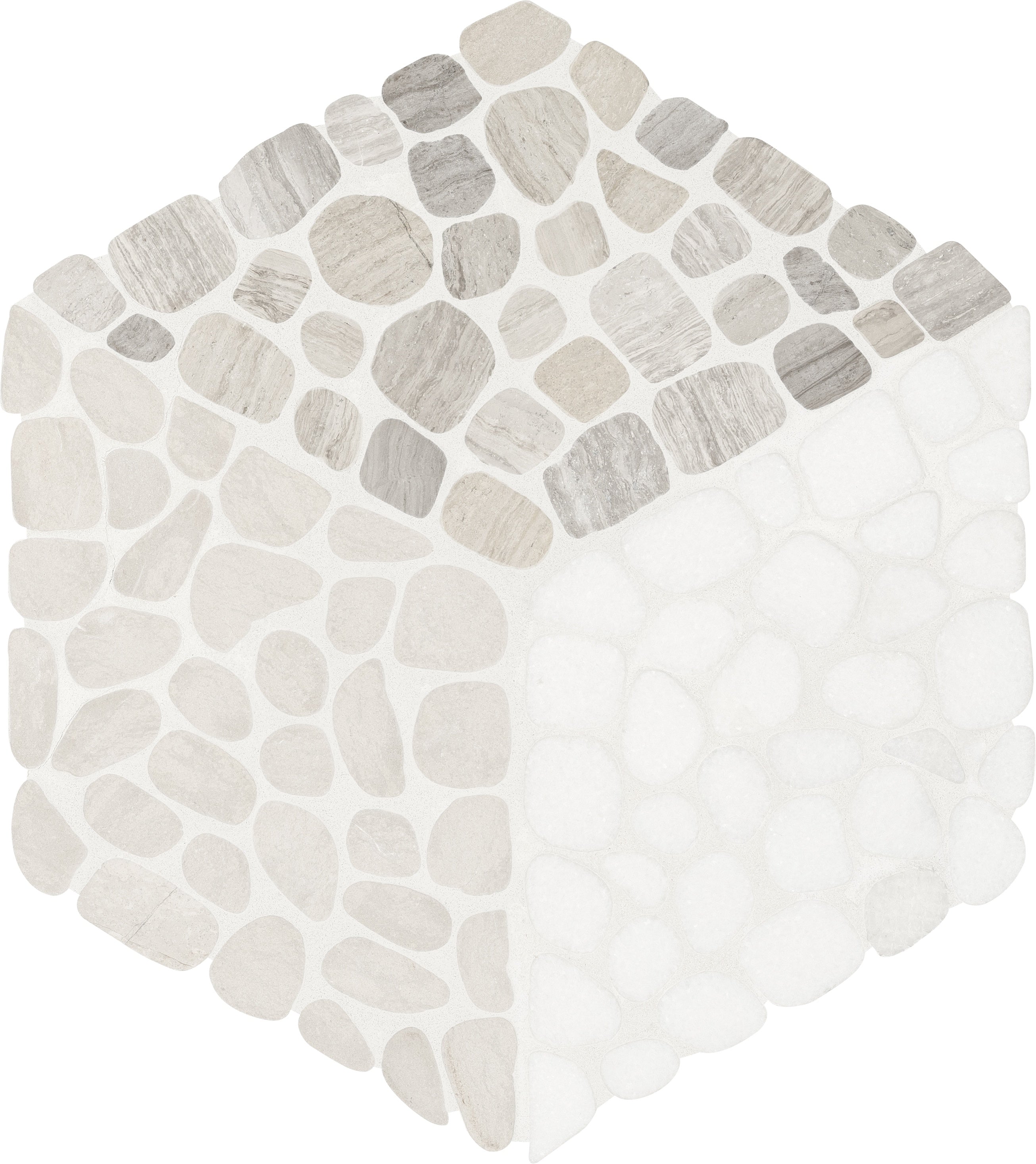 Cabana Horizon mixed mosaic by Anatolia, top-down product view, 10 1/4"×11 13/16"×5/16" size. Chinese mixed for floors and walls.