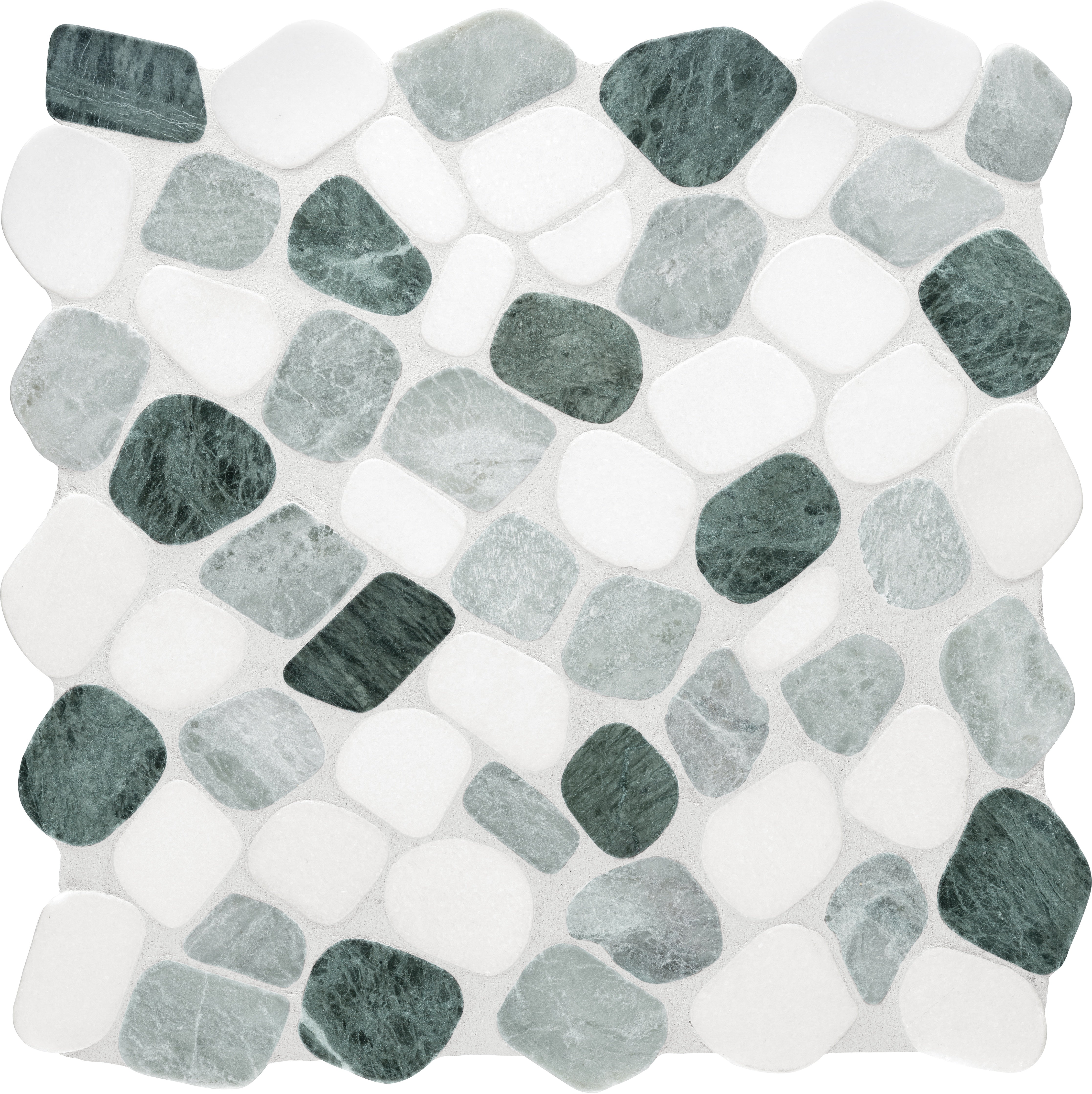 Cabana Jade marble mosaic by Anatolia, top-down product view, 12"×12"×5/16" size. Chinese marble for floors and walls.