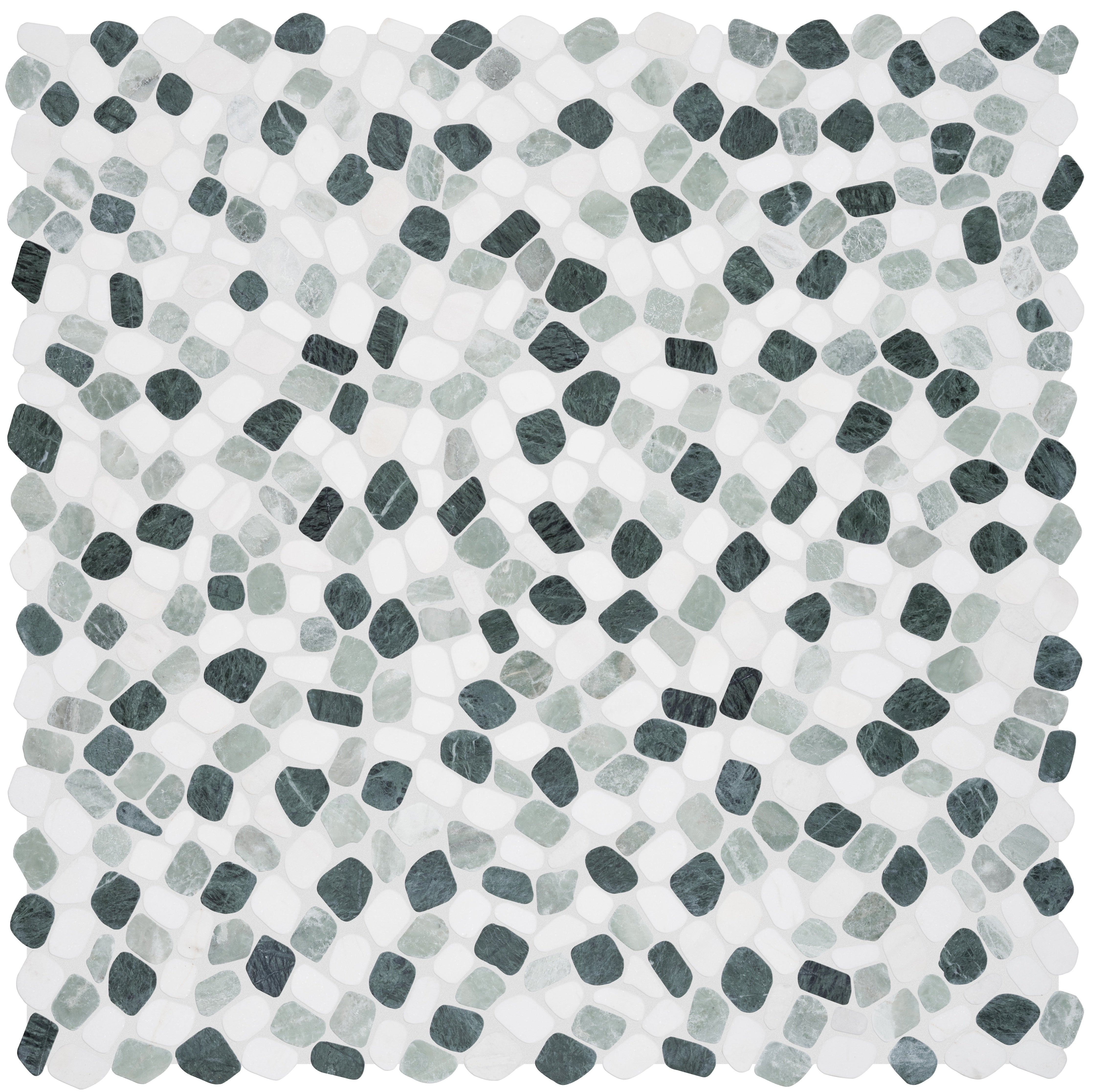 Cabana Jade marble mosaic by Anatolia, top-down product view, 12"×12"×5/16" size. Chinese marble for floors and walls.