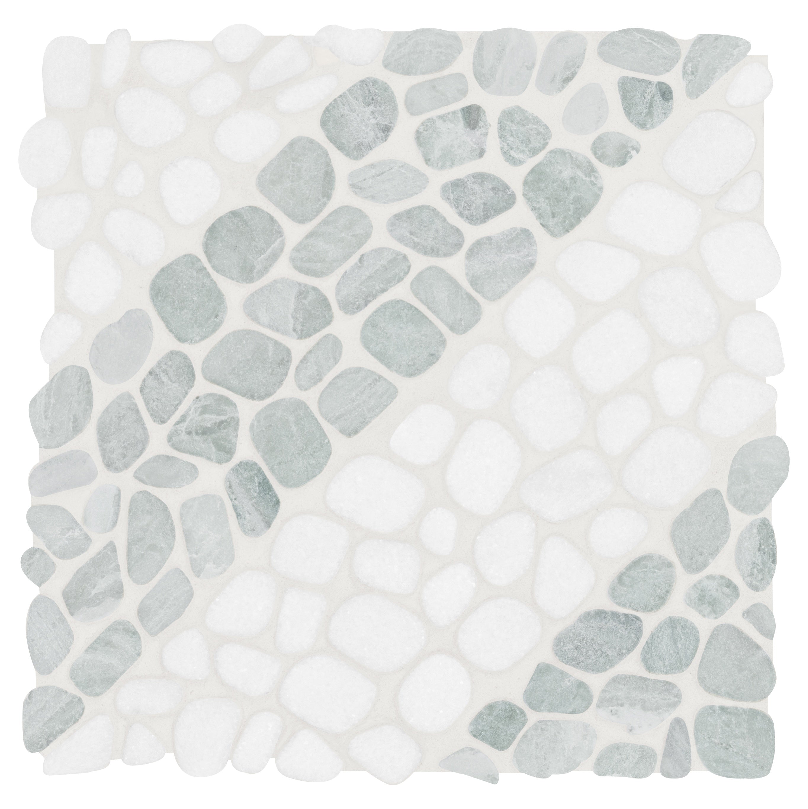 Cabana Jade marble mosaic by Anatolia, top-down product view, 12"×12"×5/16" size. Chinese marble for floors and walls.