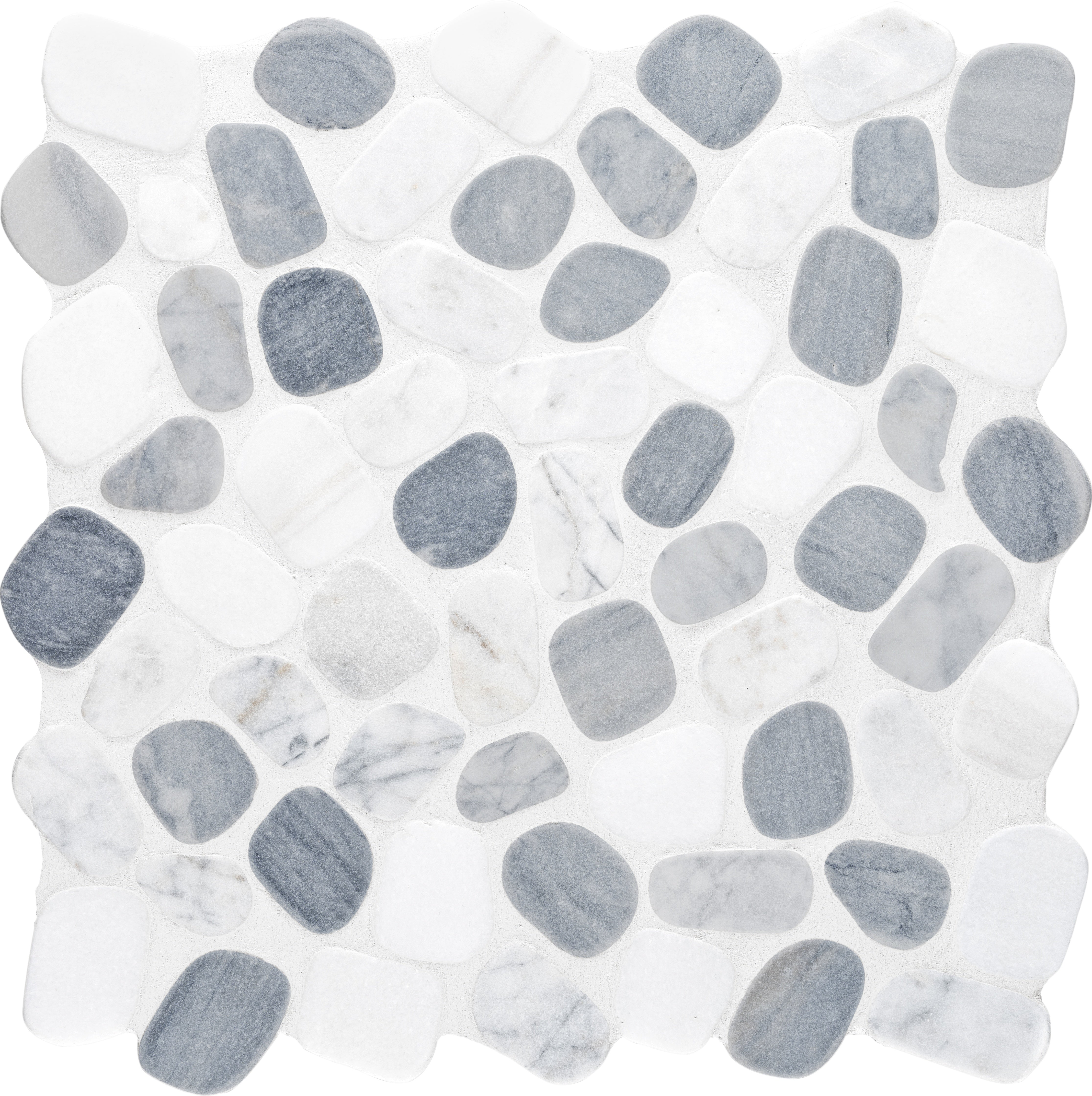 Cabana River marble mosaic by Anatolia, top-down product view, 12"×12"×5/16" size. Chinese marble for floors and walls.