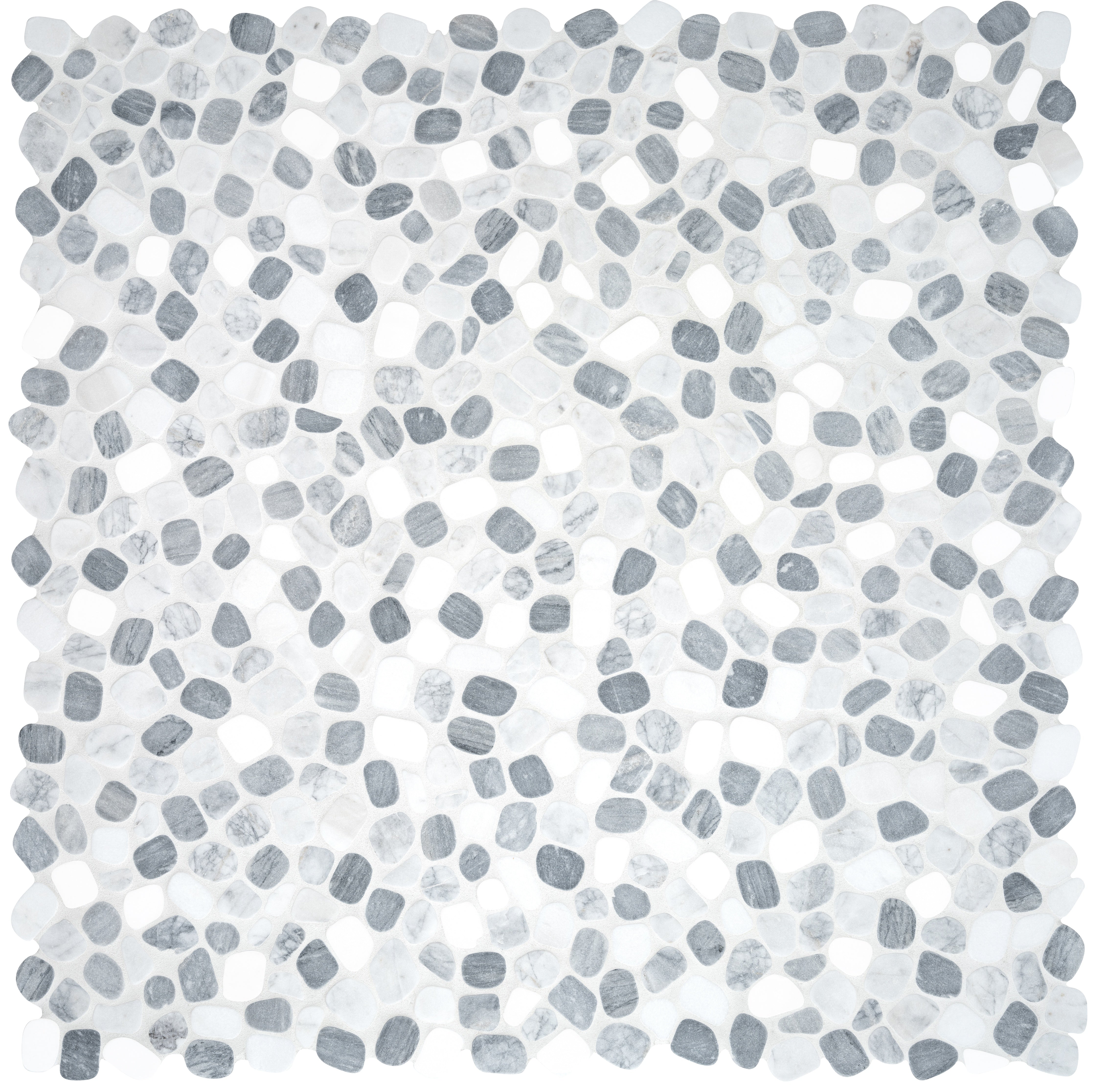Cabana River marble mosaic by Anatolia, top-down product view, 12"×12"×5/16" size. Chinese marble for floors and walls.