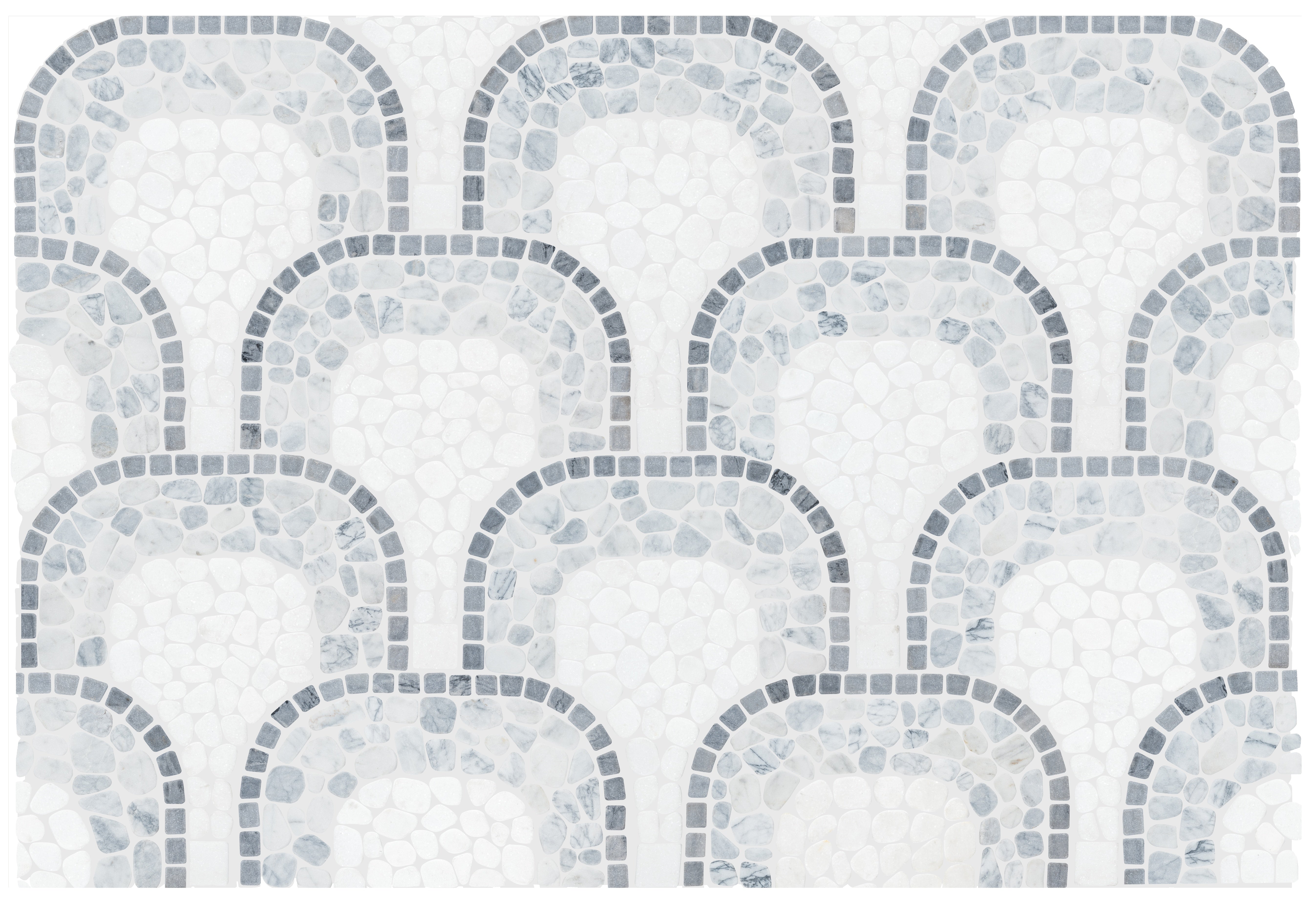 Cabana River marble mosaic by Anatolia, top-down product view, 7 13/16"×15 3/8"×5/16" size. Chinese marble for floors and walls.