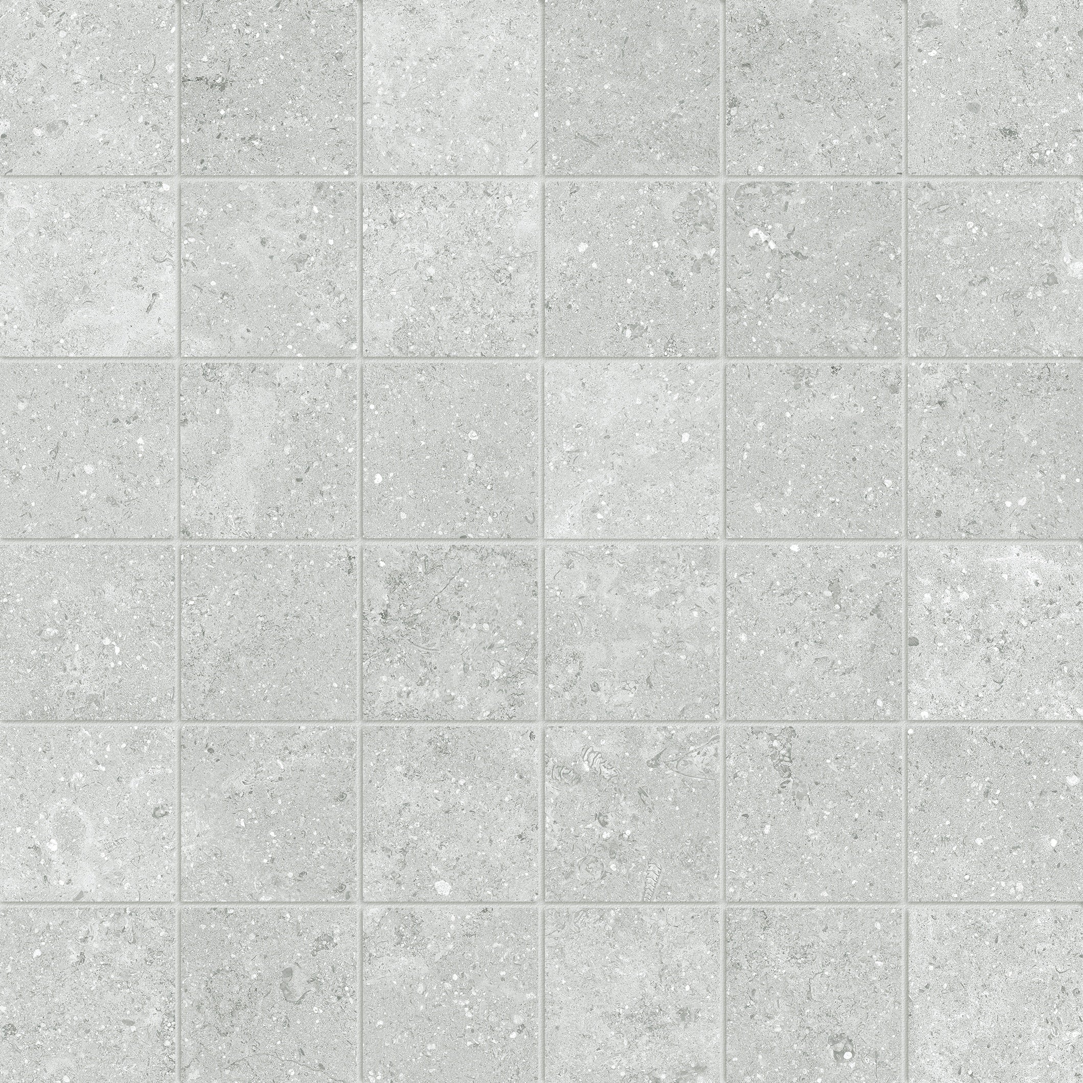 Coliseo Platinum porcelain mosaic by Anatolia, top-down product view, 11 25/32"×11 25/32"×11/32" size. Turkish porcelain for floors and walls.