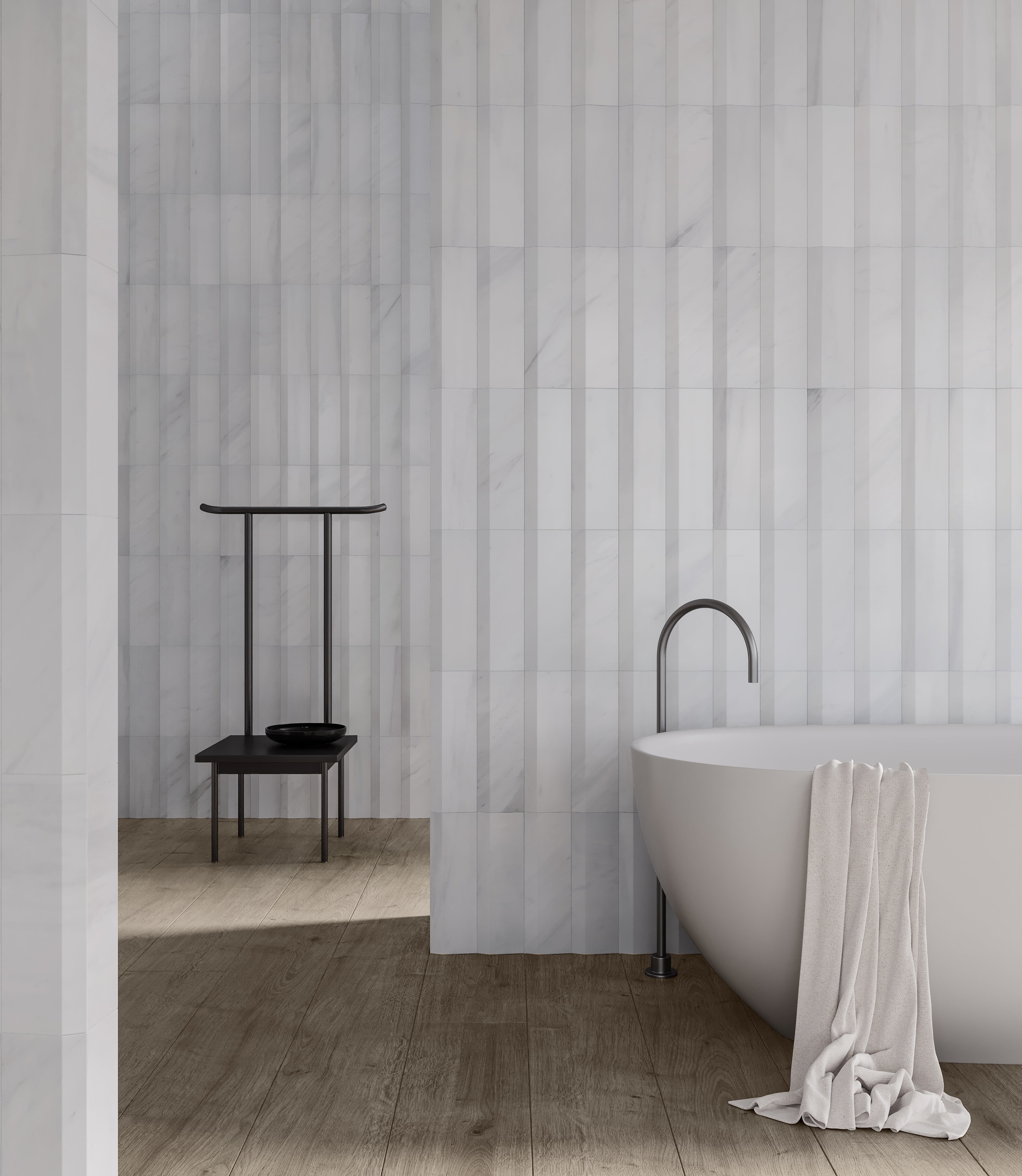 Cosmo Lumino dolomite trim by Anatolia, top-down product view, 1 1/4"×12"×7/8" size. Turkish dolomite for floors and walls.