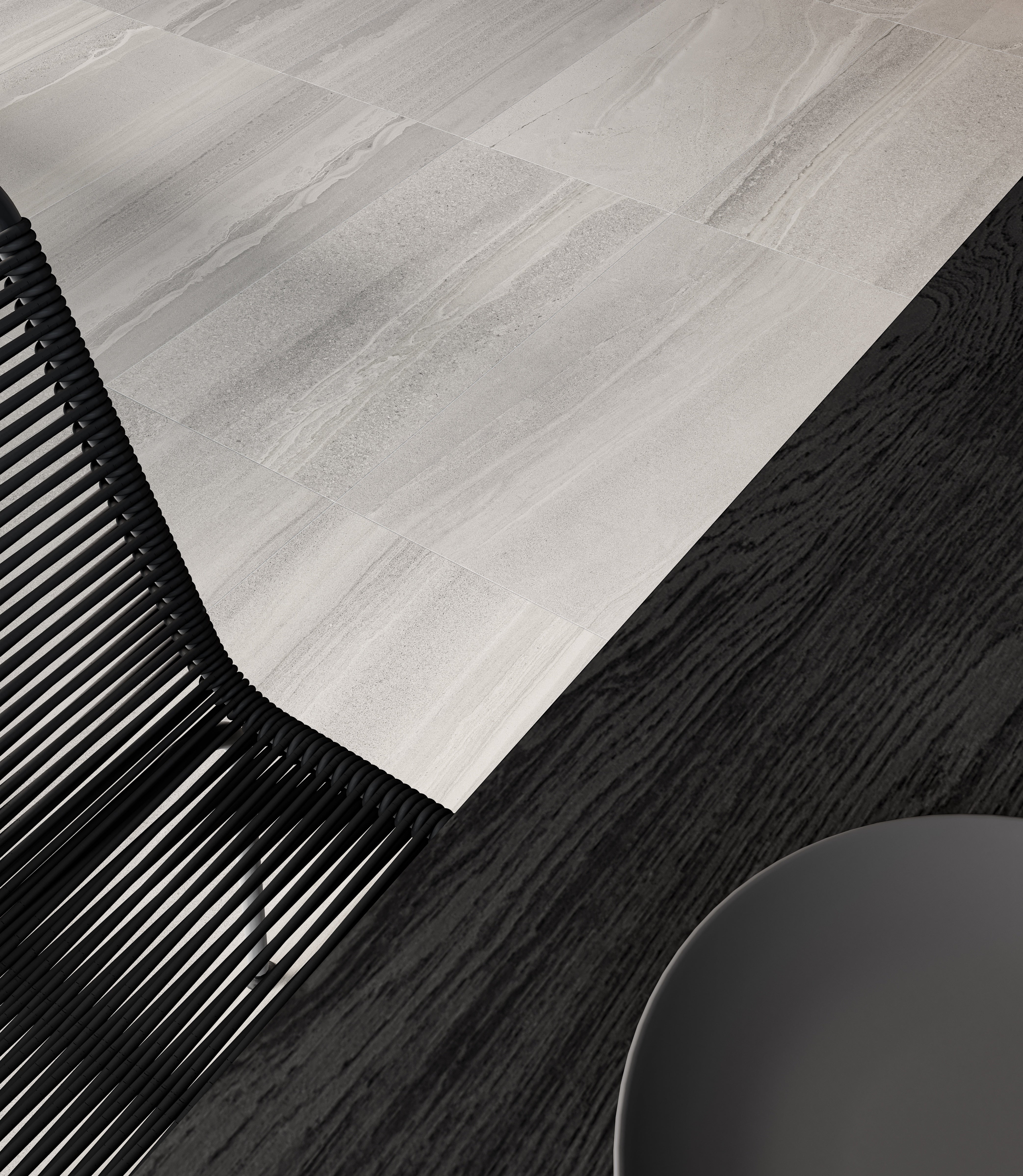 Davenport Ash porcelain trim by Anatolia, top-down product view, 3"×12"×11/32" size. Turkish porcelain for floors and walls.
