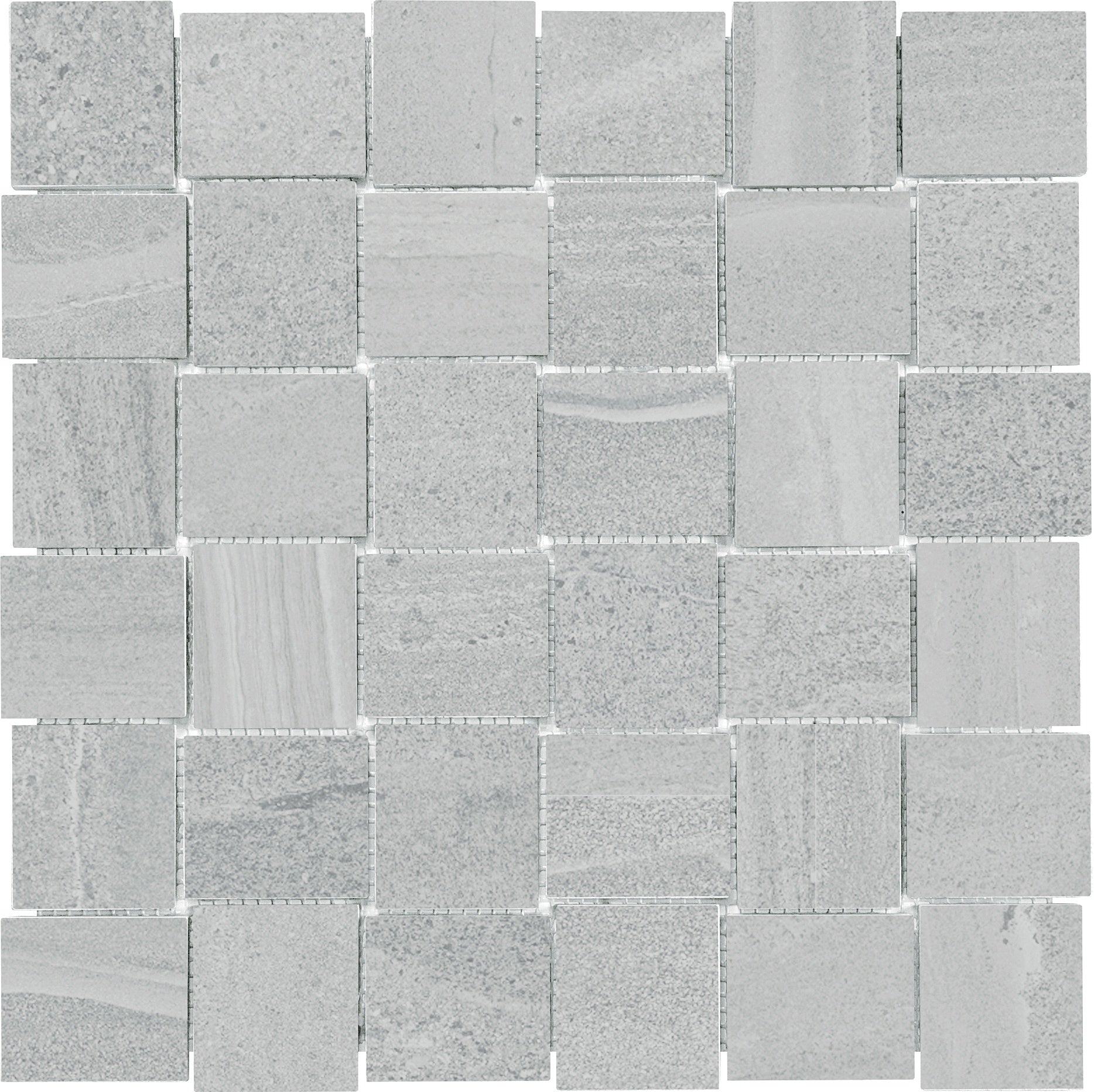 Davenport Ice porcelain mosaic by Anatolia, top-down product view, 11 13/16"×11 13/16"×11/32" size. Turkish porcelain for floors and walls.