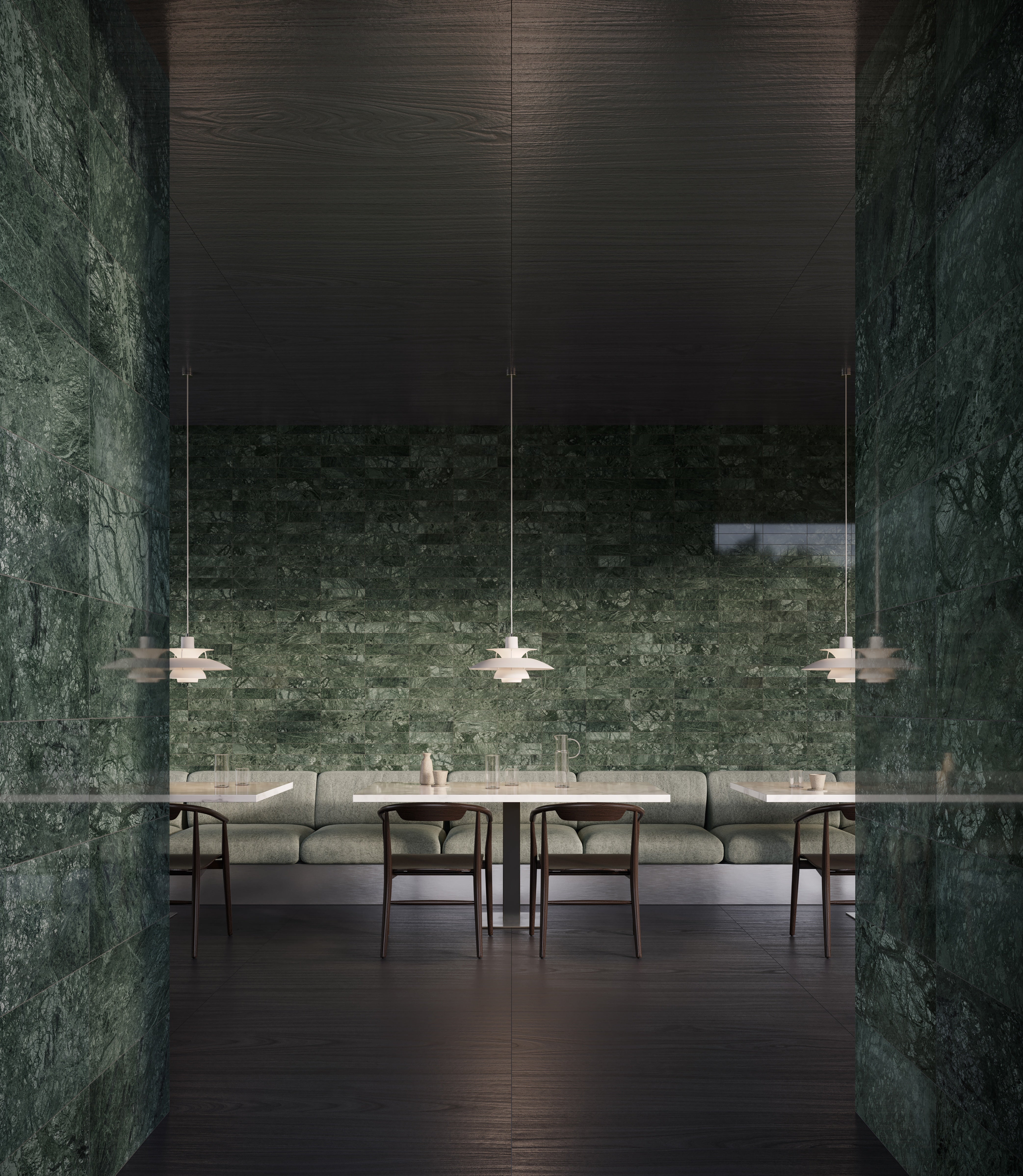 Diosa Verde marble trim by Anatolia, top-down product view, 1/2"×12"×5/8" size. Indian marble for floors and walls.