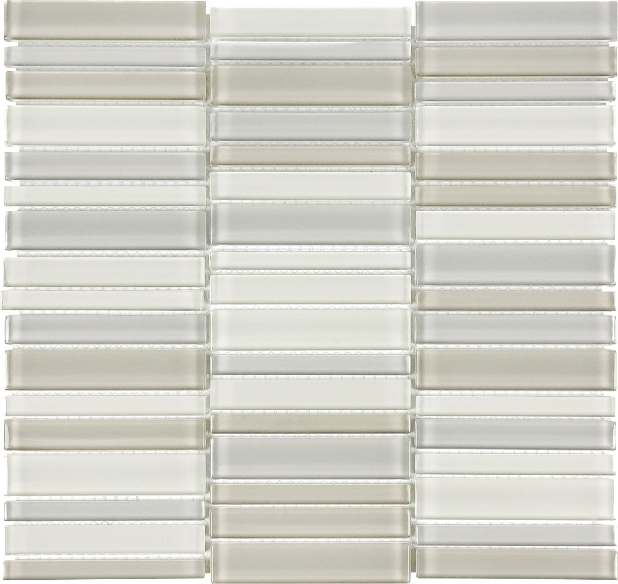 Element Natural Blend glass mosaic by Anatolia, top-down product view, 11 5/16"×11 31/32"×5/16" size. Chinese glass for floors and walls.