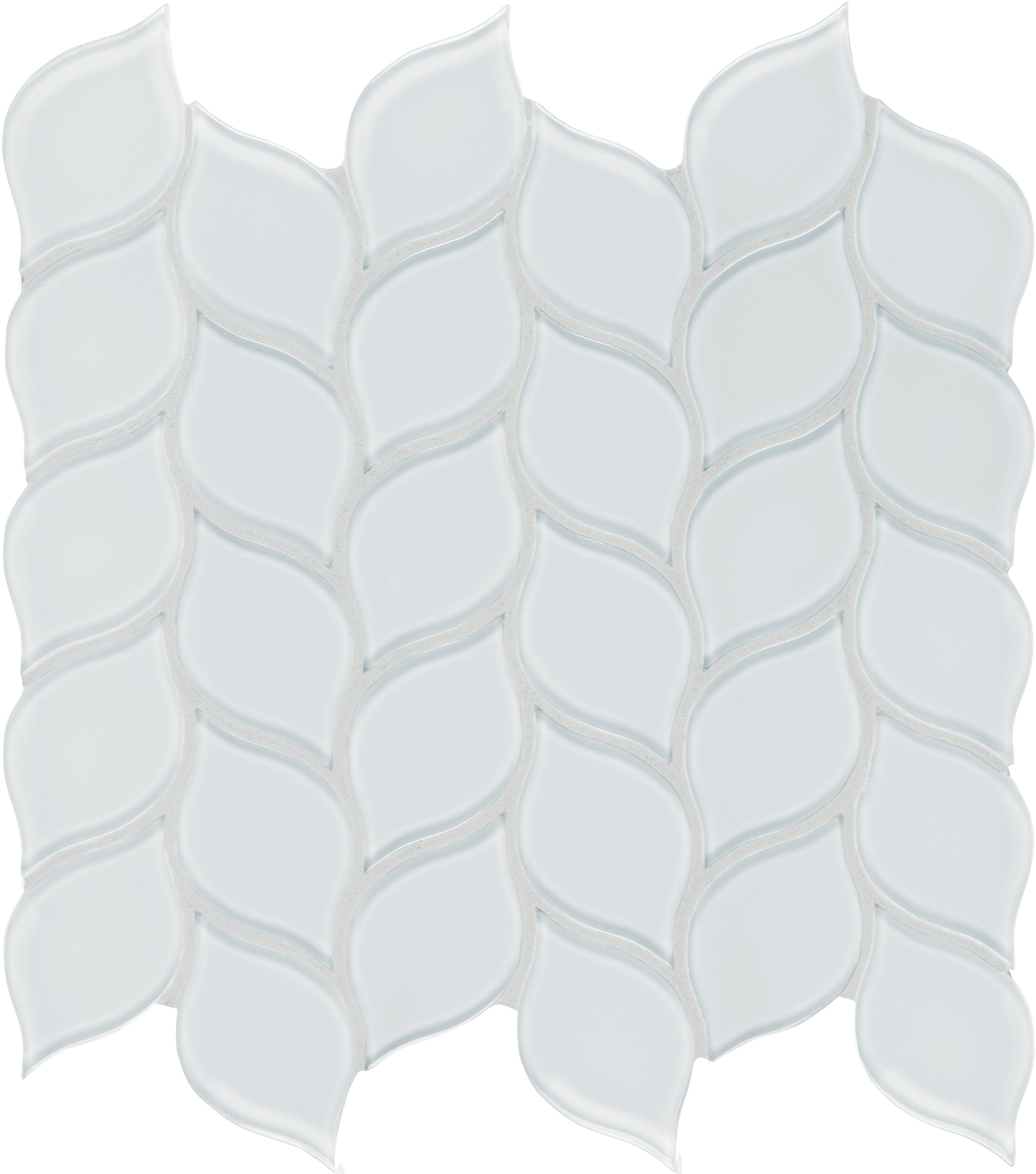 Element Ice glass mosaic by Anatolia, top-down product view, 11 13/32"×11 27/32"×5/16" size. Chinese glass for floors and walls.