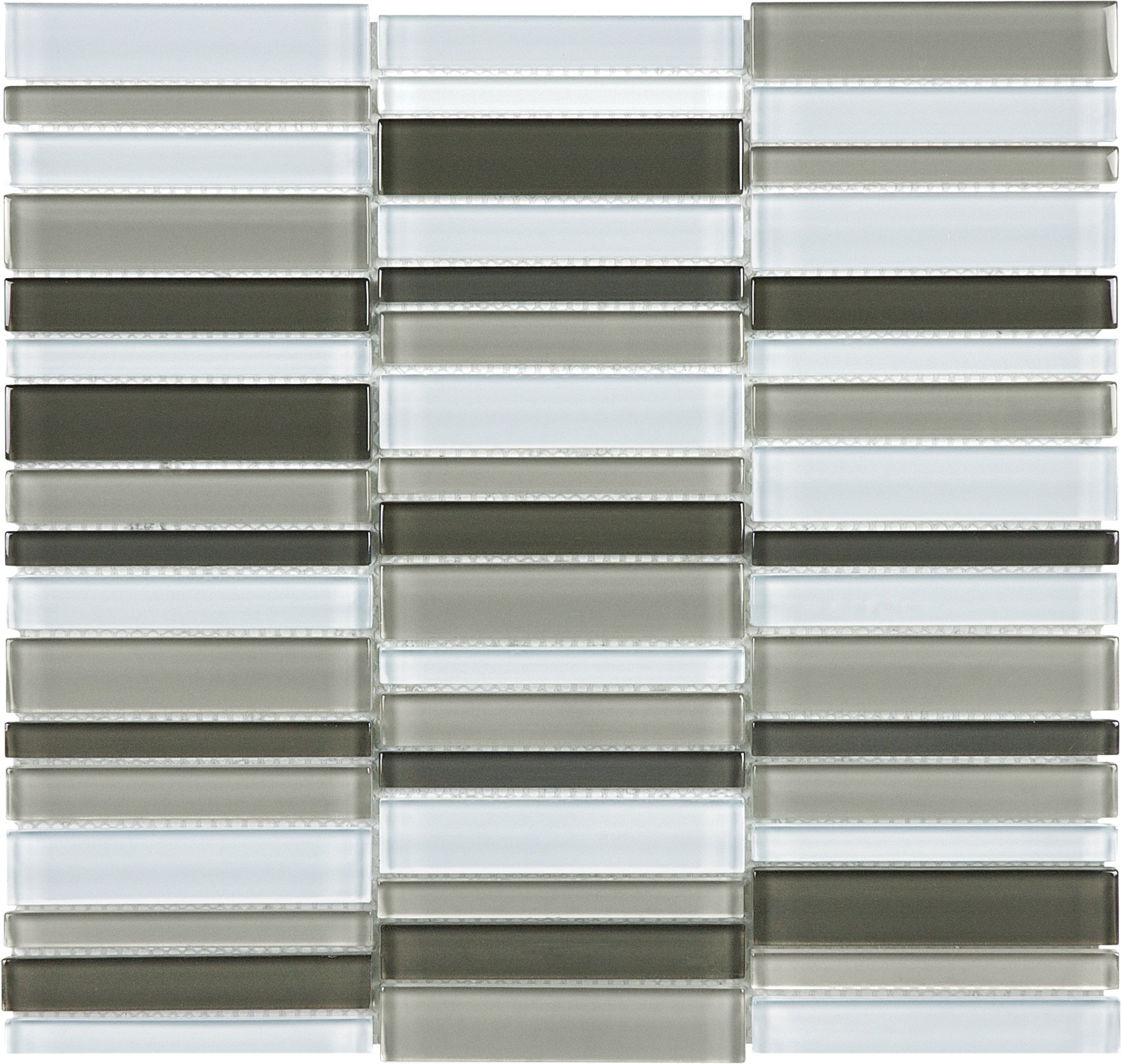 Element Mineral Blend glass mosaic by Anatolia, top-down product view, 11 5/16"×11 31/32"×5/16" size. Chinese glass for floors and walls.