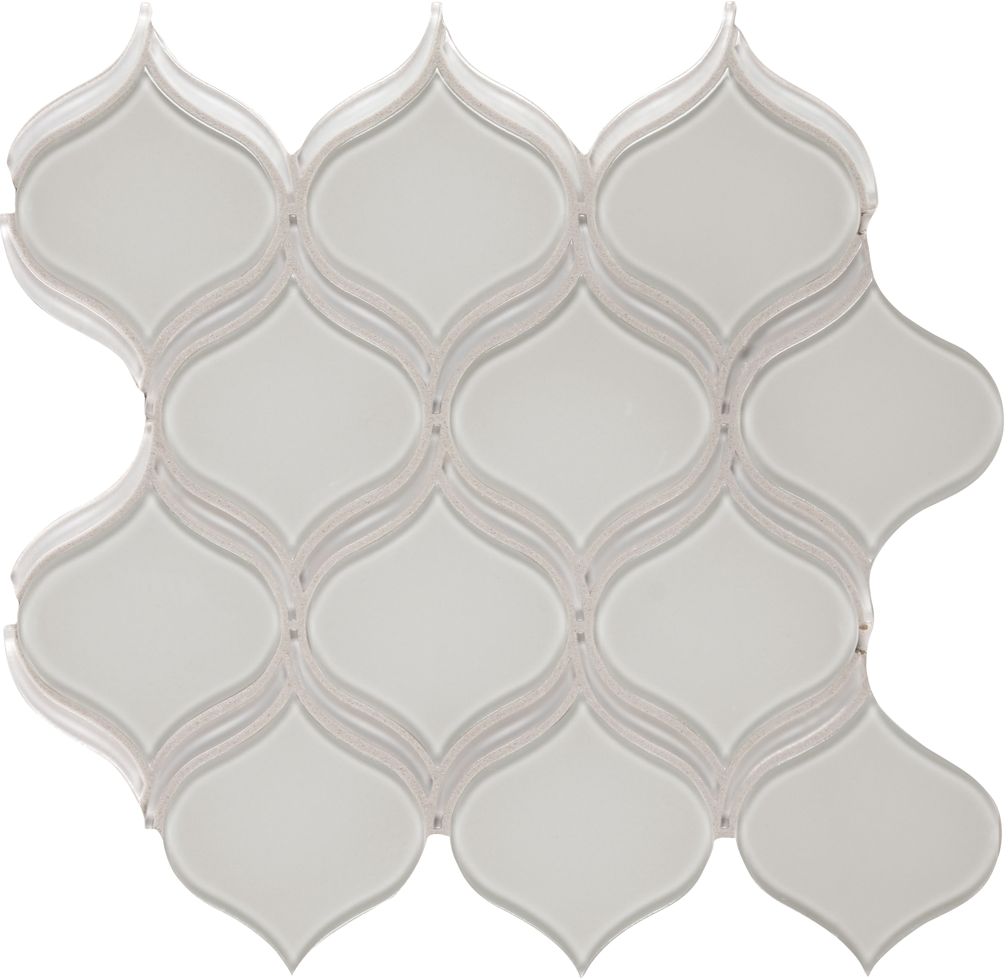 Element Mist glass mosaic by Anatolia, top-down product view, 11 15/32"×12 5/32"×5/16" size. Chinese glass for floors and walls.