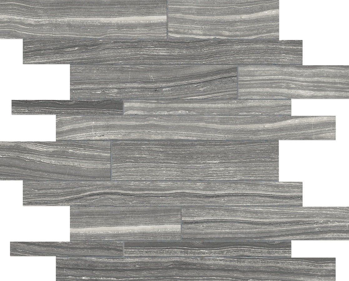 Eramosa Carbon porcelain mosaic by Anatolia, top-down product view, 11 21/32"×11 13/16"×11/32" size. Turkish porcelain for floors and walls.