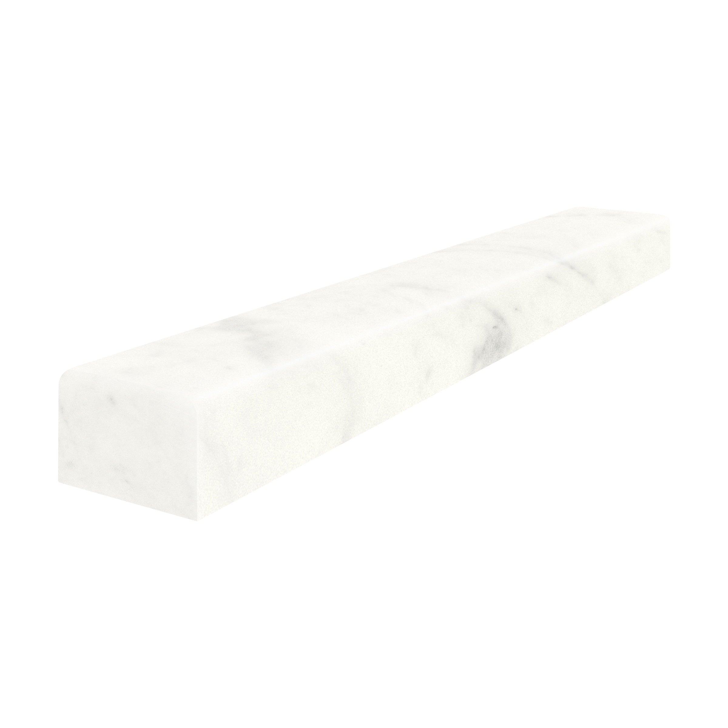 Eterna Bianco marble trim by Anatolia, top-down product view, 1 1/4"×12"×7/8" size. Turkish marble for floors and walls.