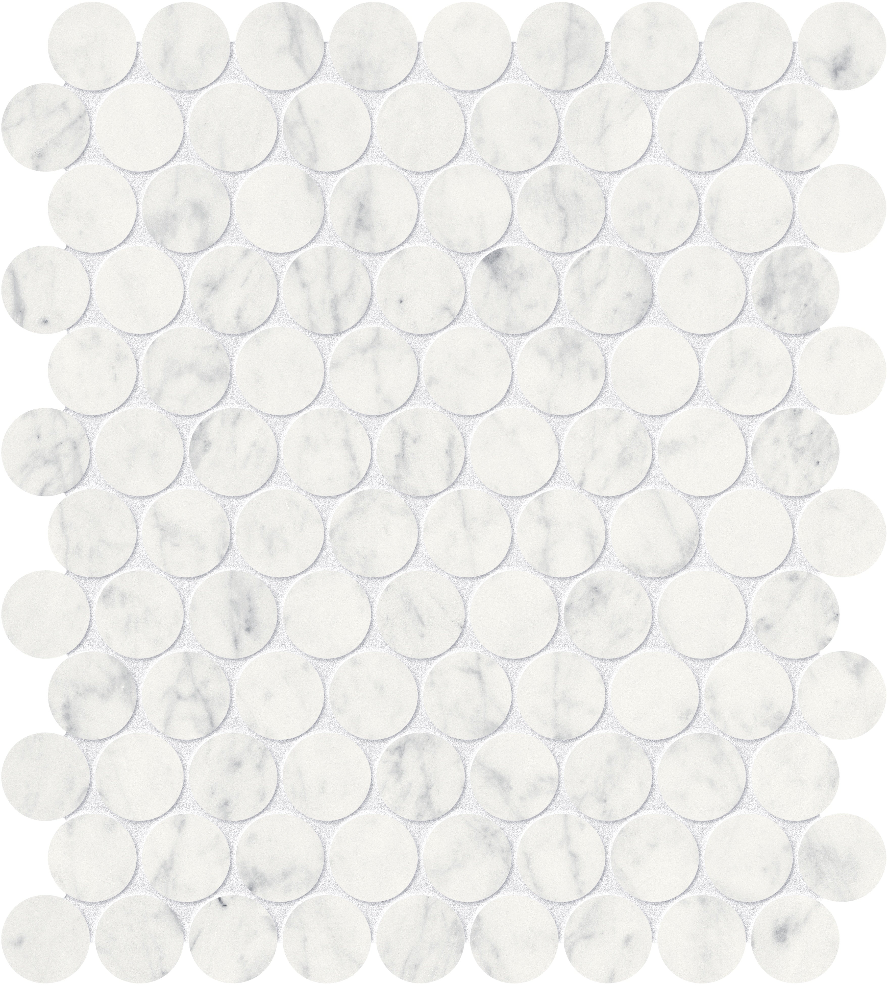 Eterna Bianco marble mosaic by Anatolia, top-down product view, 11 3/32"×12 7/8"×3/8" size. Turkish marble for floors and walls.