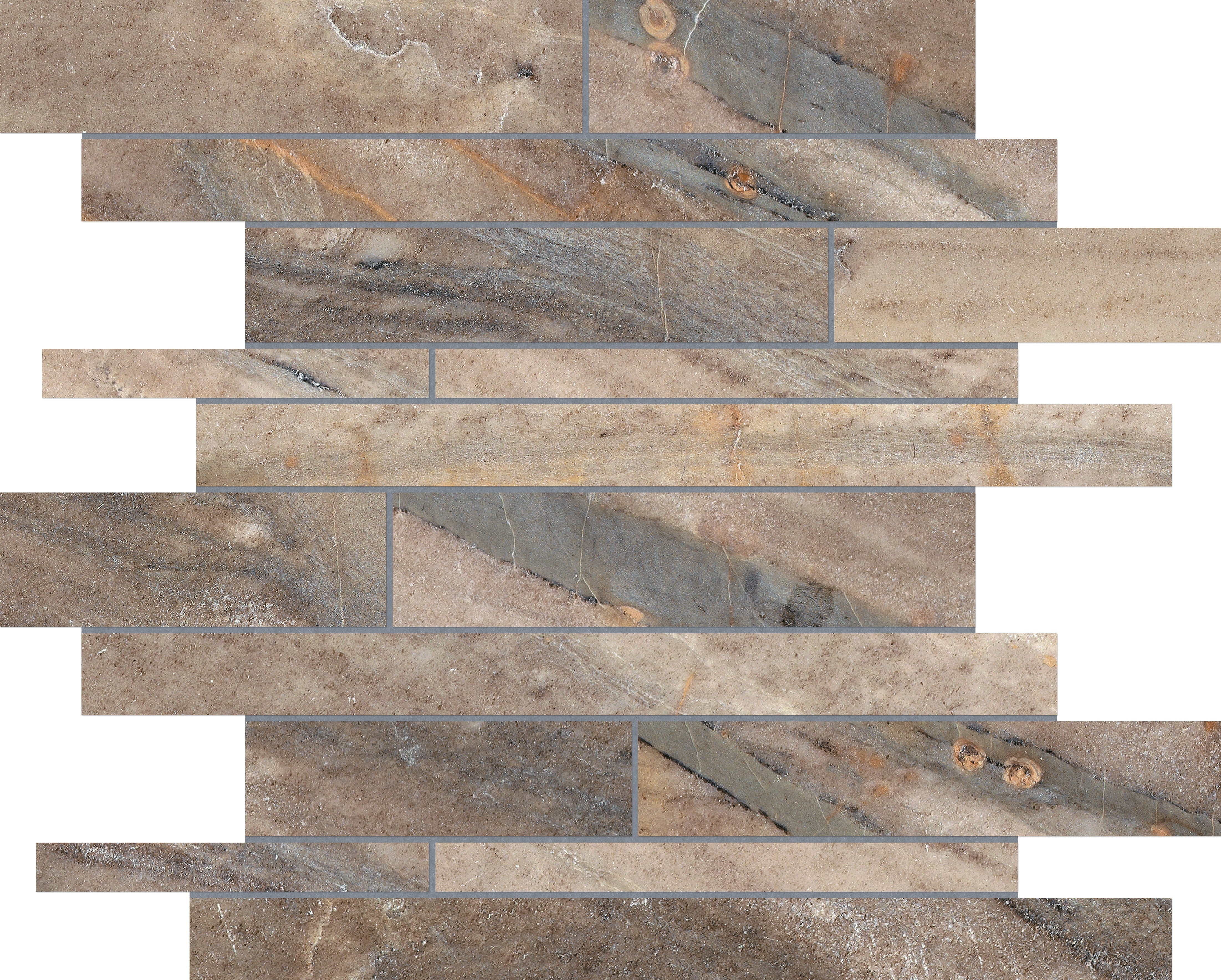 Evolution Earth porcelain mosaic by Anatolia, top-down product view, 11 21/32"×11 13/16"×11/32" size. Turkish porcelain for floors and walls.