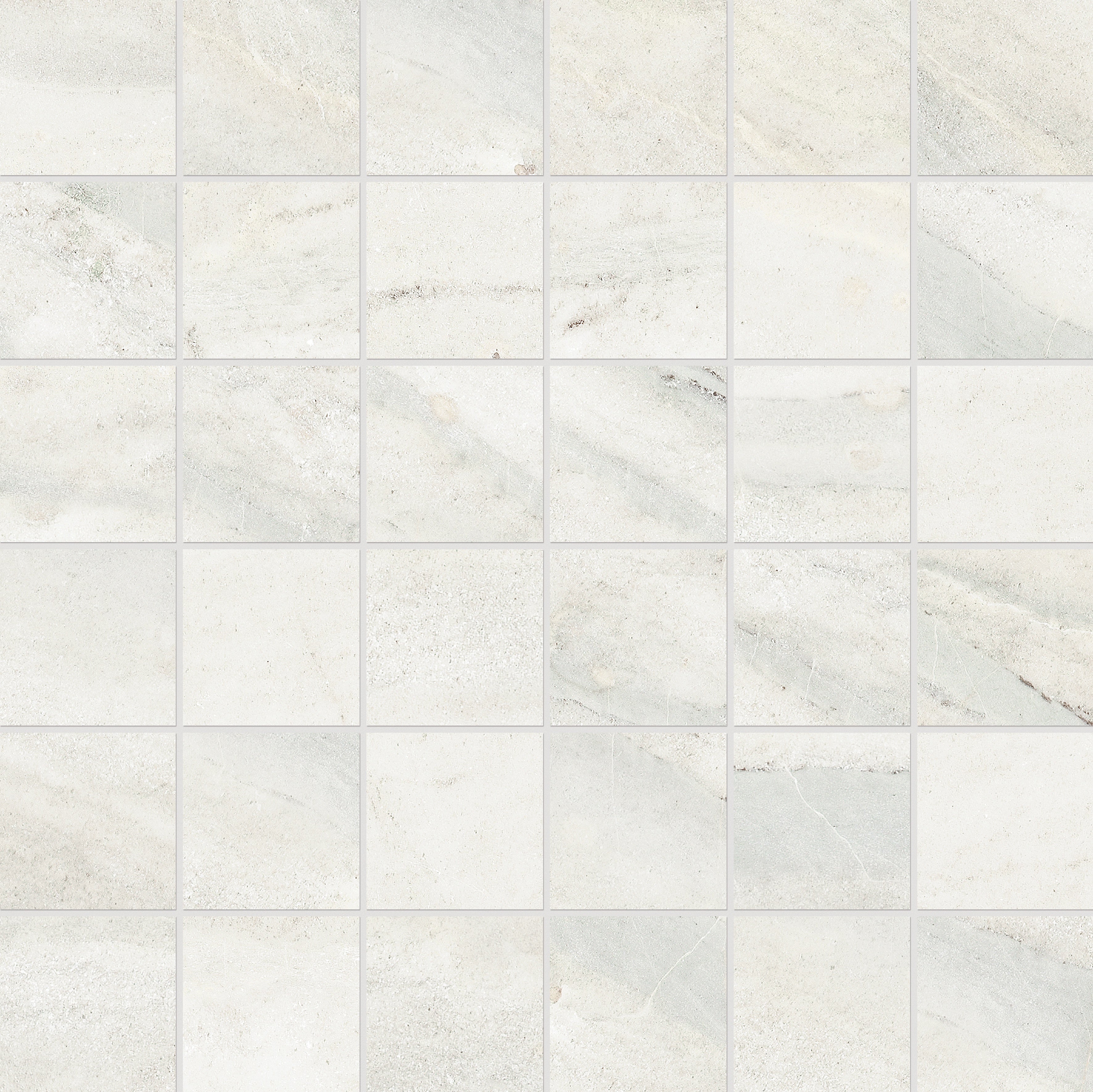 Evolution Ice porcelain mosaic by Anatolia, top-down product view, 11 25/32"×11 25/32"×11/32" size. Turkish porcelain for floors and walls.