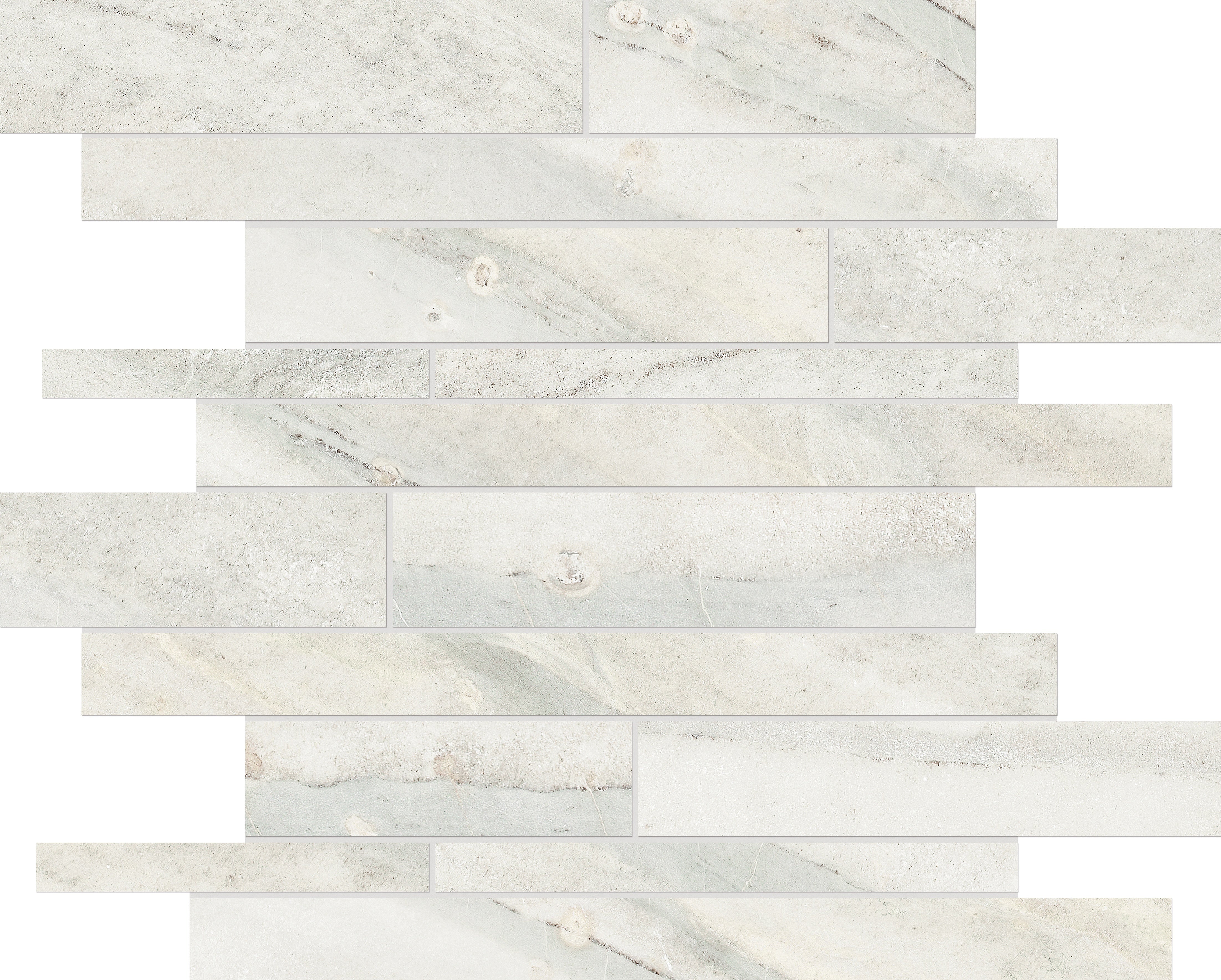 Evolution Ice porcelain mosaic by Anatolia, top-down product view, 11 21/32"×11 13/16"×11/32" size. Turkish porcelain for floors and walls.