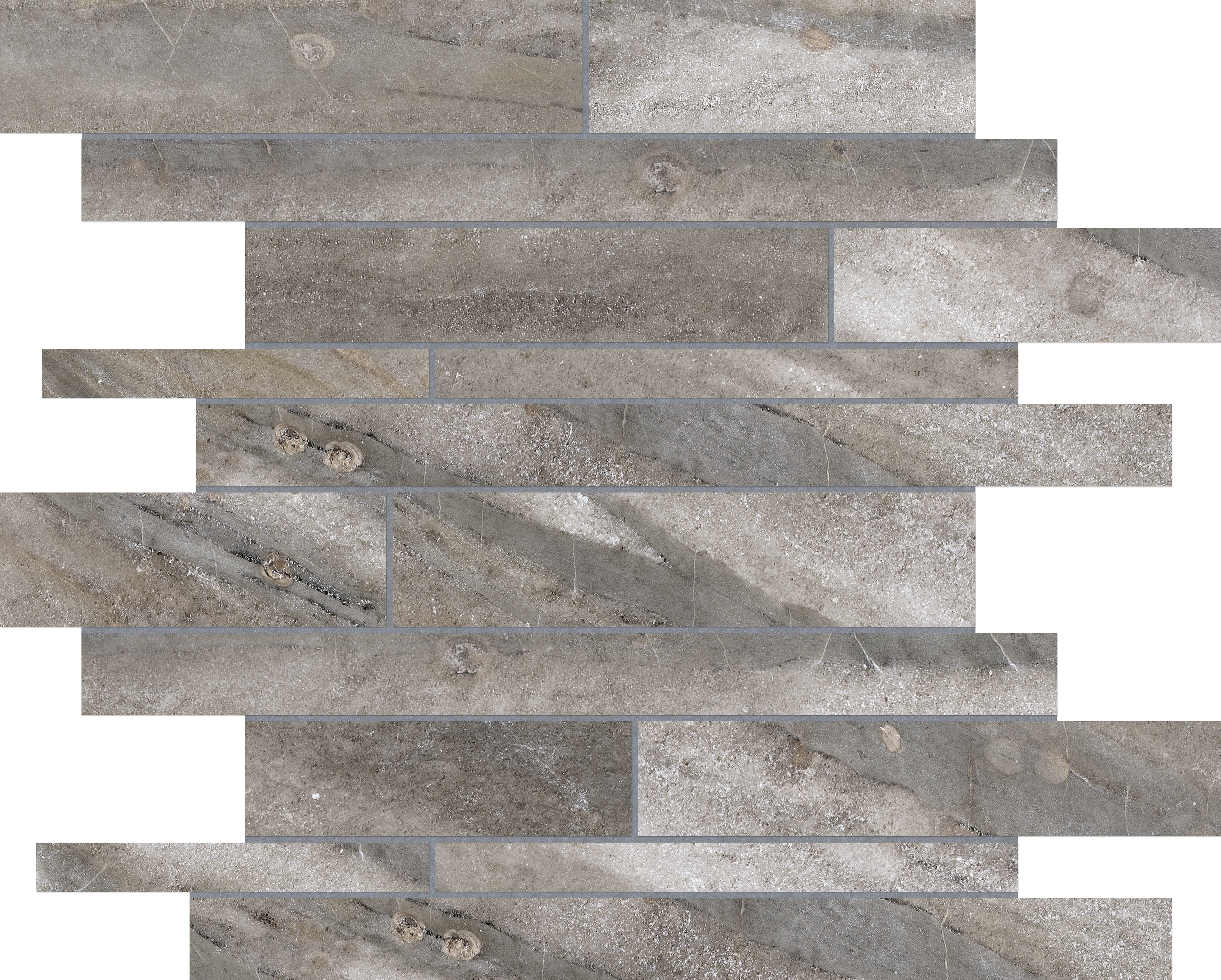 Evolution Mica porcelain mosaic by Anatolia, top-down product view, 11 21/32"×11 13/16"×11/32" size. Turkish porcelain for floors and walls.