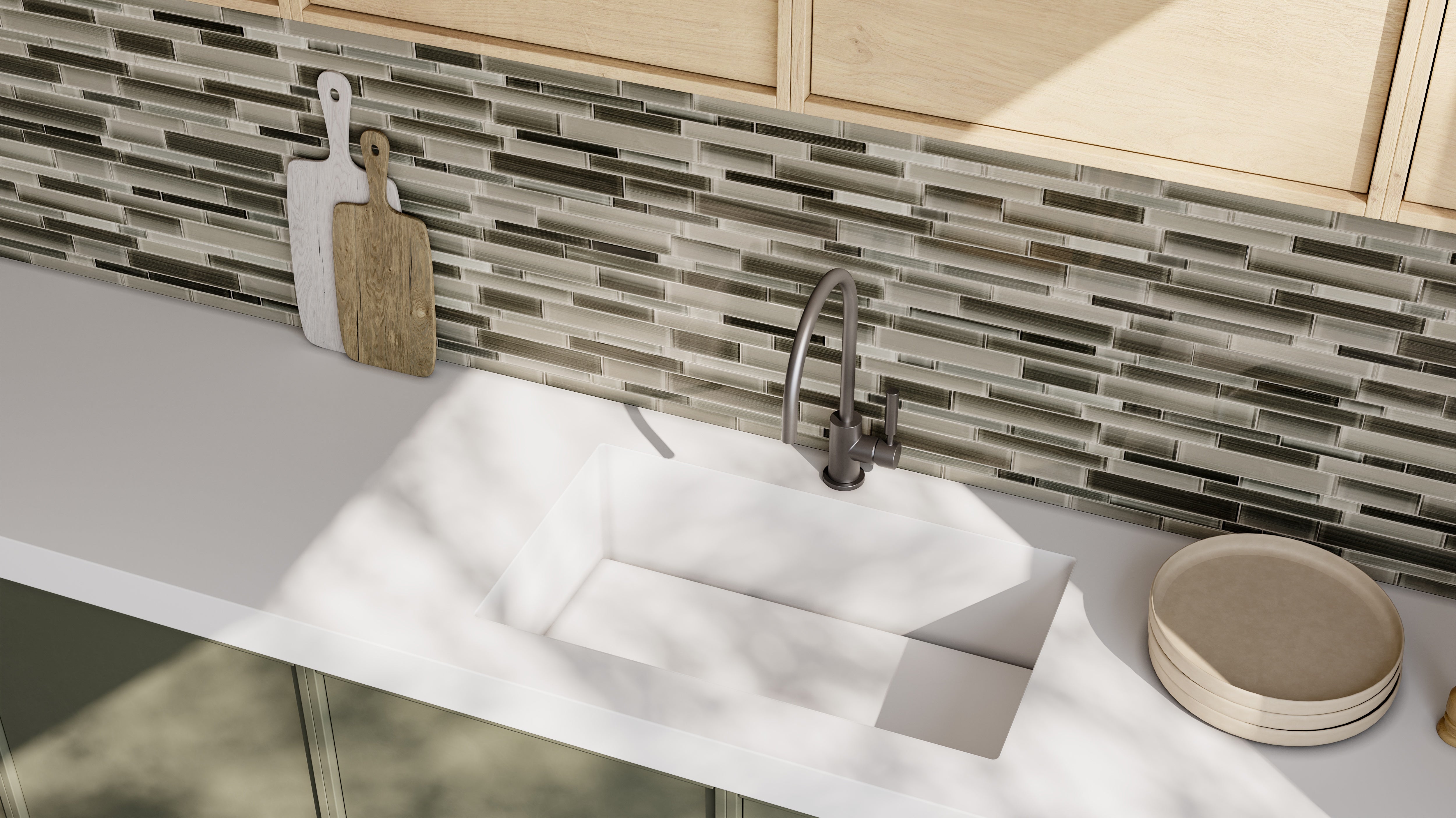 mosaic by Anatolia Tile, lifestyle installation view 3. Premium porcelain for floors and walls.