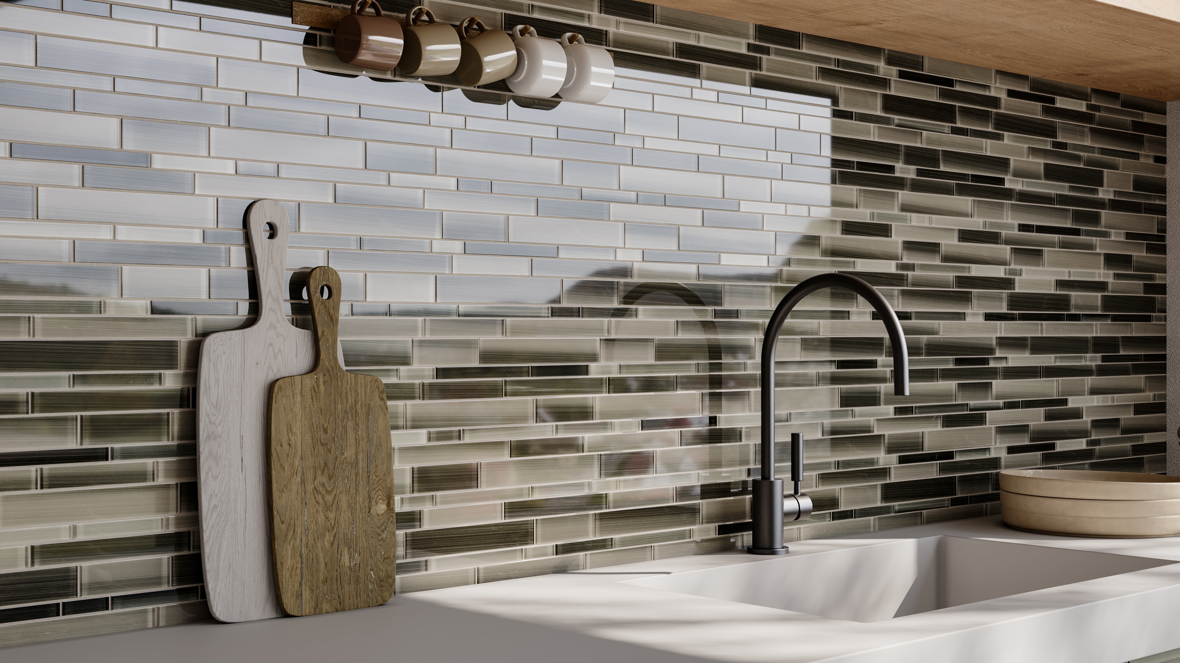 mosaic by Anatolia Tile, lifestyle installation view 1. Premium porcelain for floors and walls.