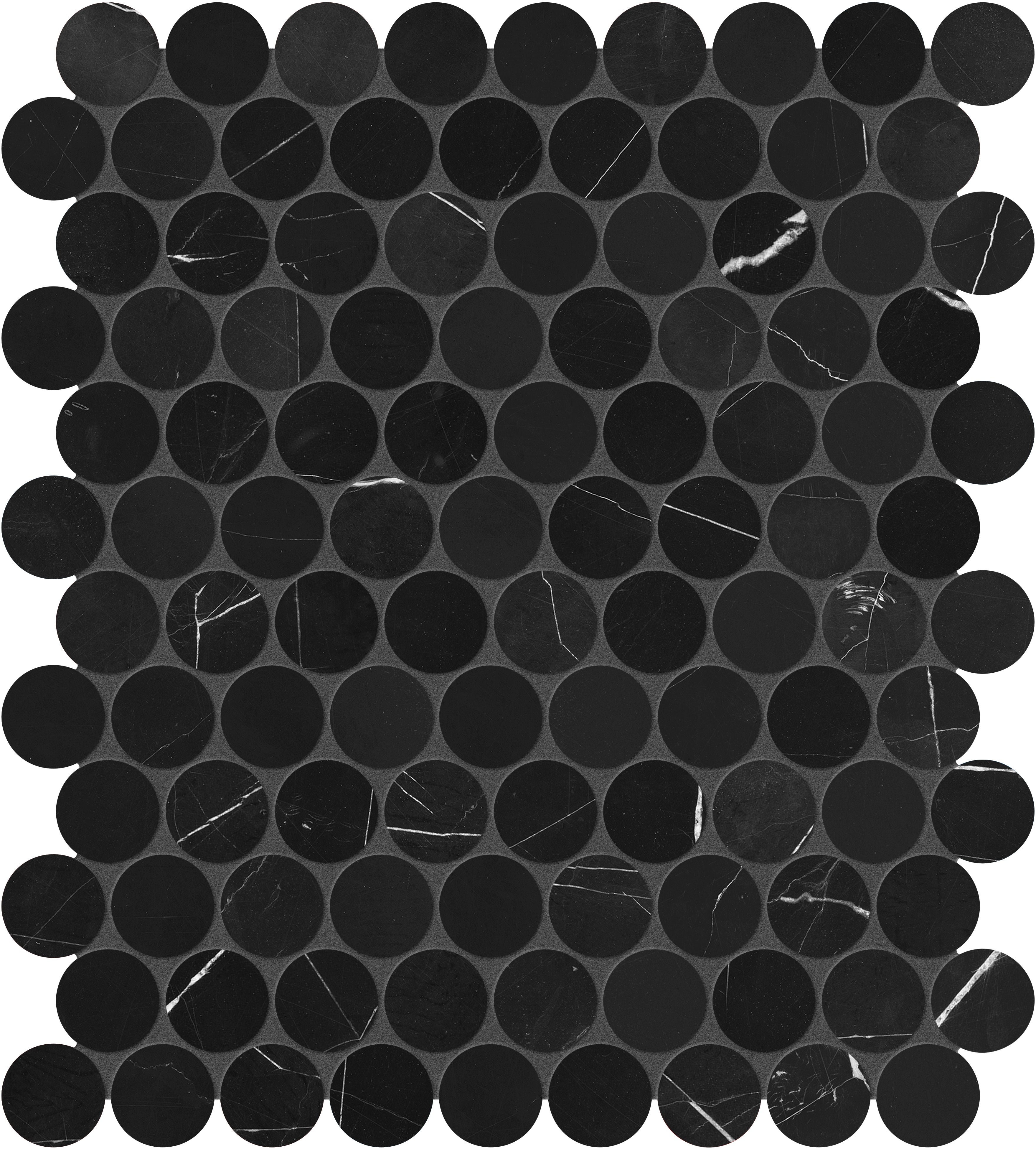 Galaxia Nero marble mosaic by Anatolia, top-down product view, 11 3/32"×12 7/8"×3/8" size. Turkish marble for floors and walls.