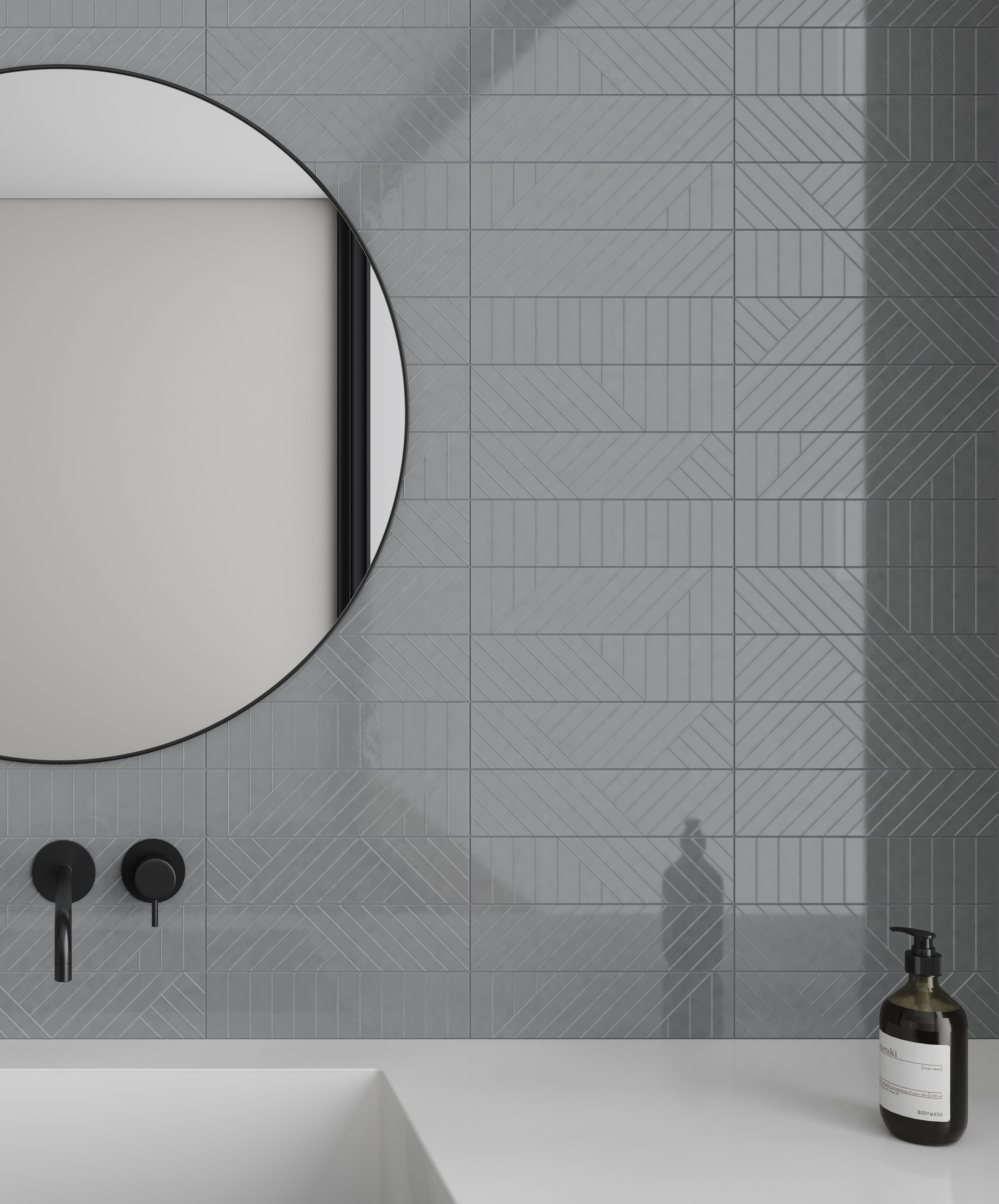 GEOMETRA: Emerald Maze Ceramic Field Tile (3"×12"×11/32" | Glossy | Pressed)