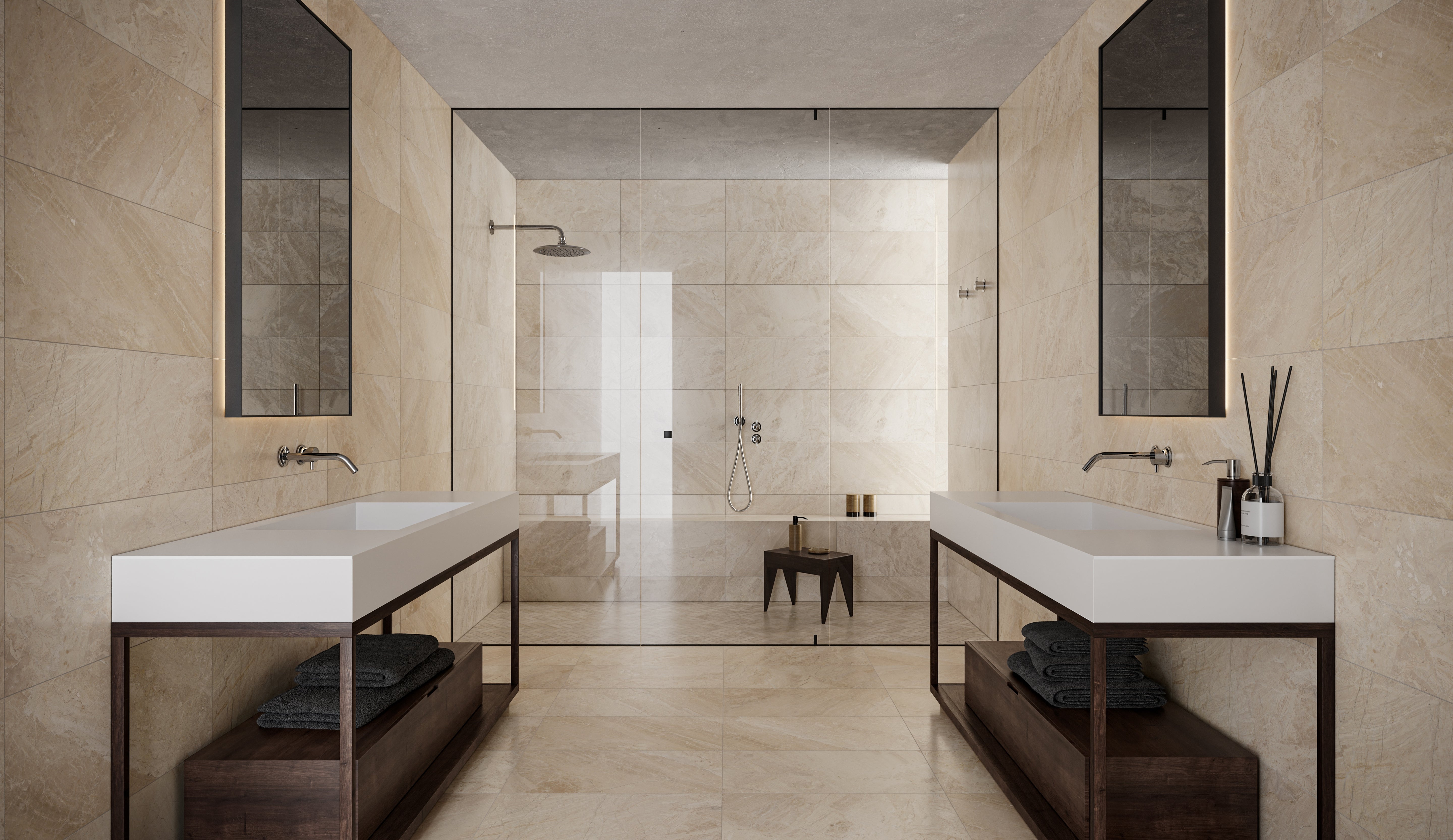 Impero Reale marble trim by Anatolia, top-down product view, 1 1/4"×12"×7/8" size. Turkish marble for floors and walls.