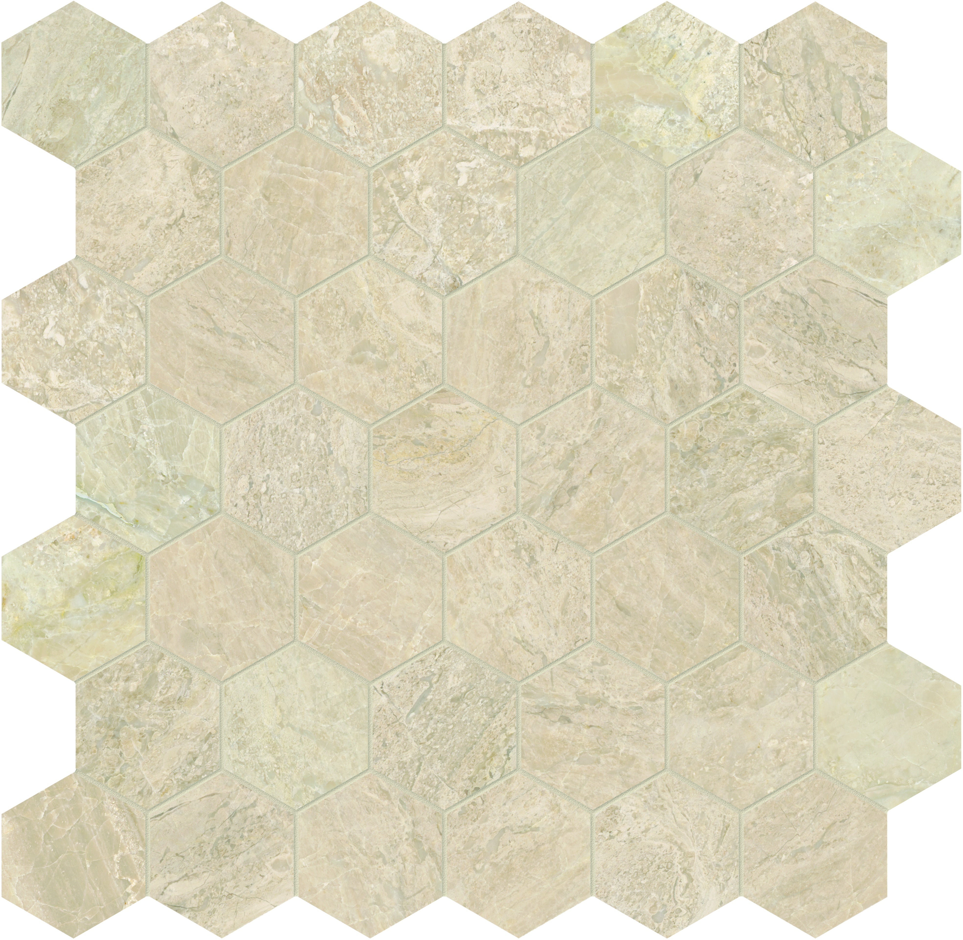 Impero Reale marble mosaic by Anatolia, top-down product view, 11 7/8"×12"×3/8" size. Turkish marble for floors and walls.