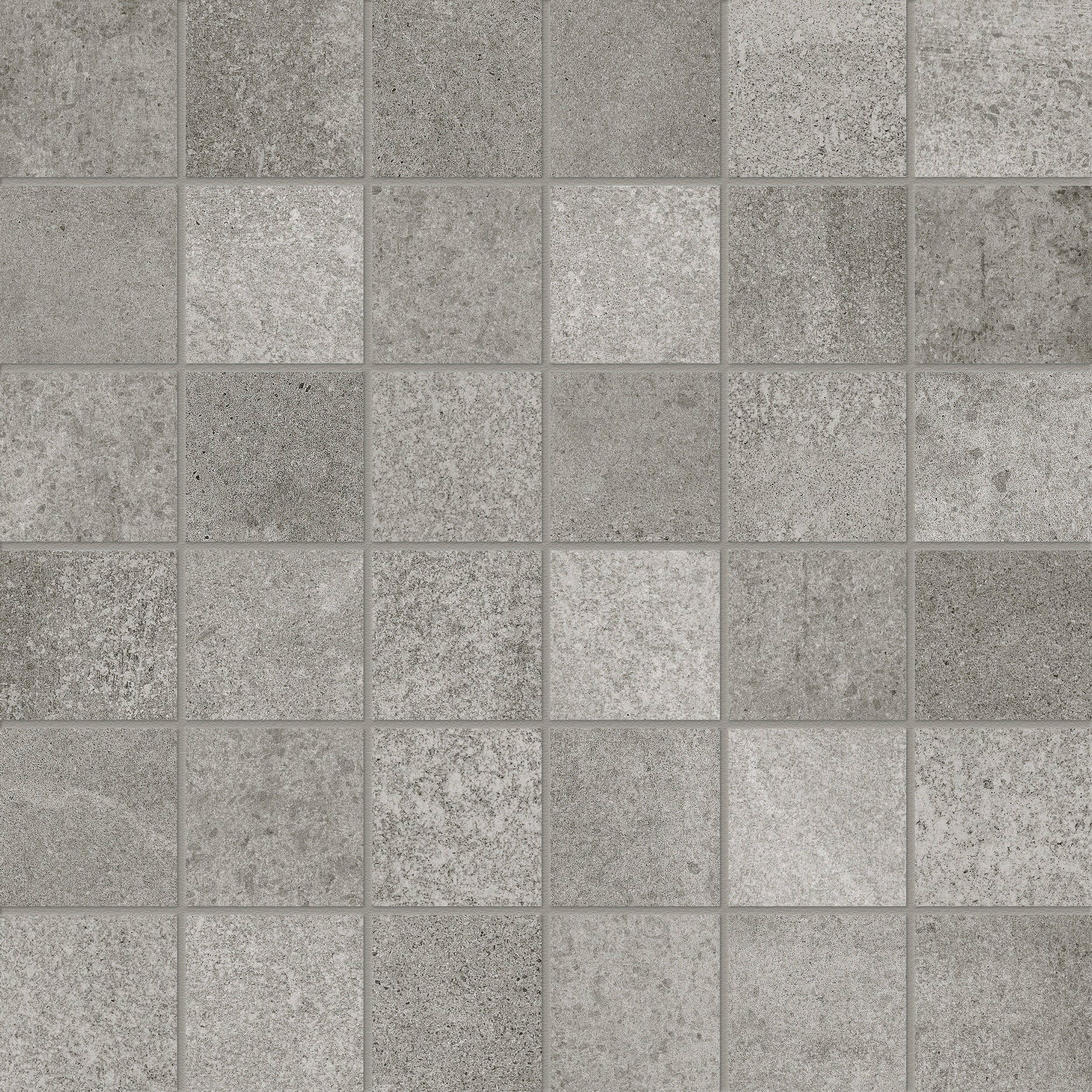 Industria Chromium porcelain mosaic by Anatolia, top-down product view, 11 25/32"×11 25/32"×11/32" size. Turkish porcelain for floors and walls.