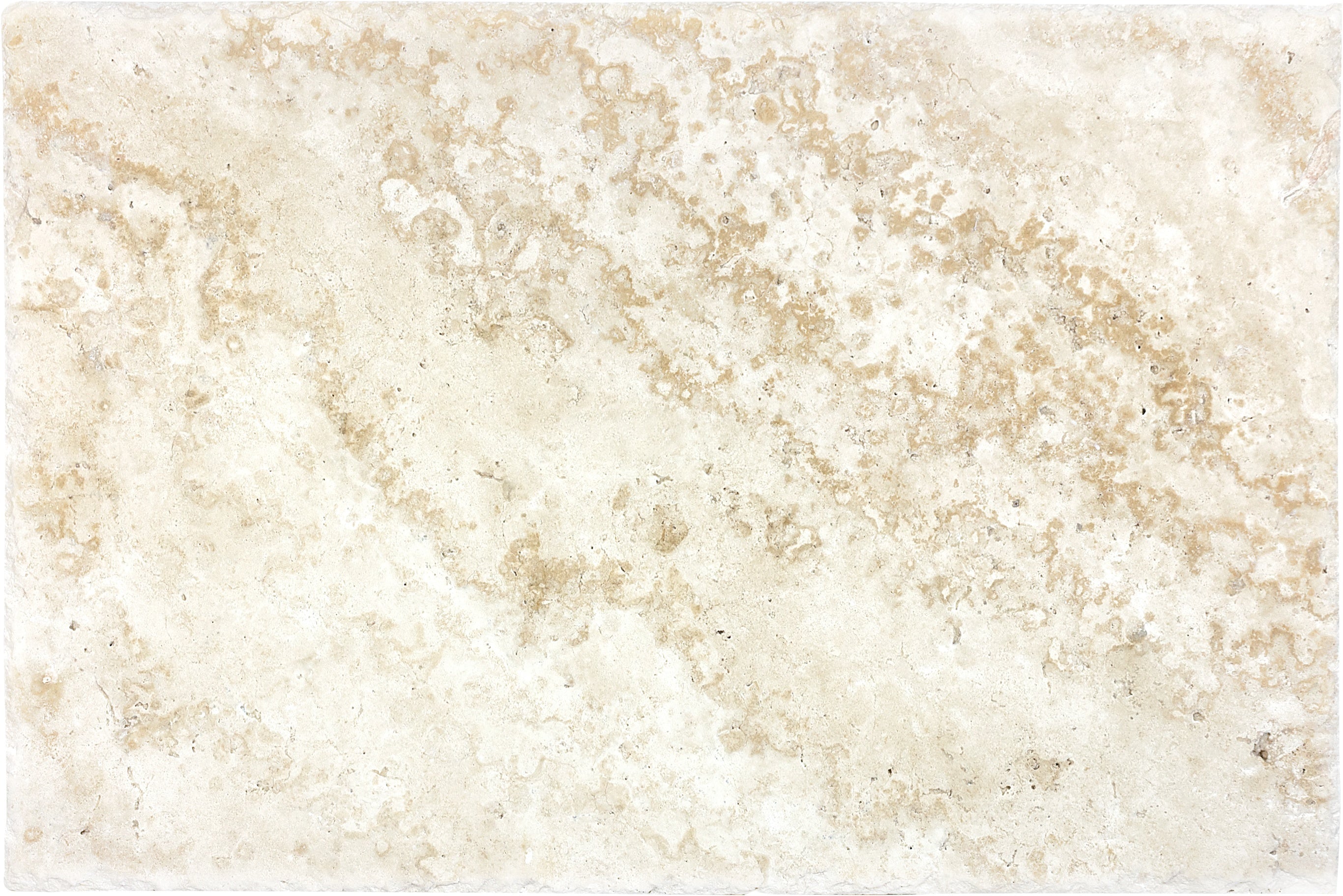 Ivory travertine field tile by Anatolia, top-down product view, 16"×24"×15/32" size. Turkish travertine for floors and walls.