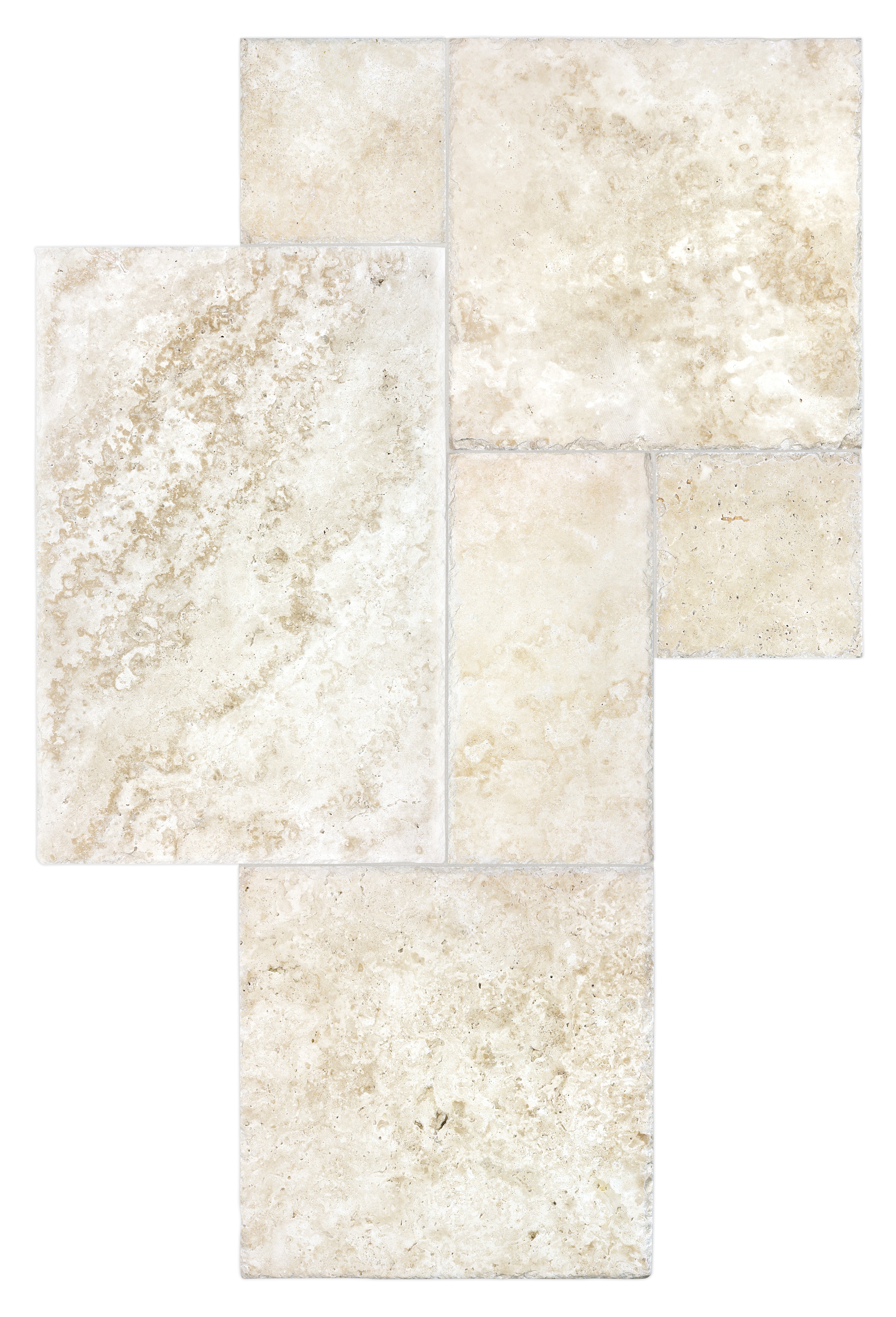 Ivory travertine field tile by Anatolia, top-down product view, 15 31/32"×24 1/32"×1 13/32" size. Turkish travertine for floors and walls.
