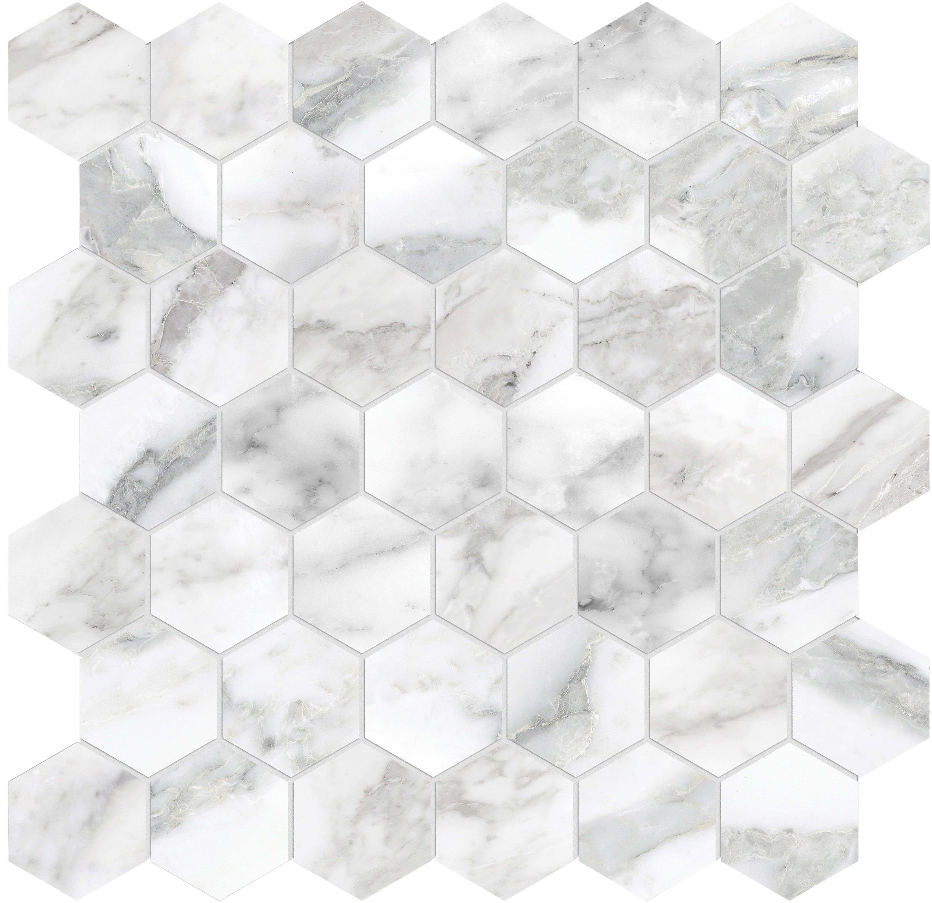 LA MARCA: Arabescato 2 Hexagon Porcelain Mosaic (11 23/32"×11 27/32"×11/32" | Honed | Rectified)