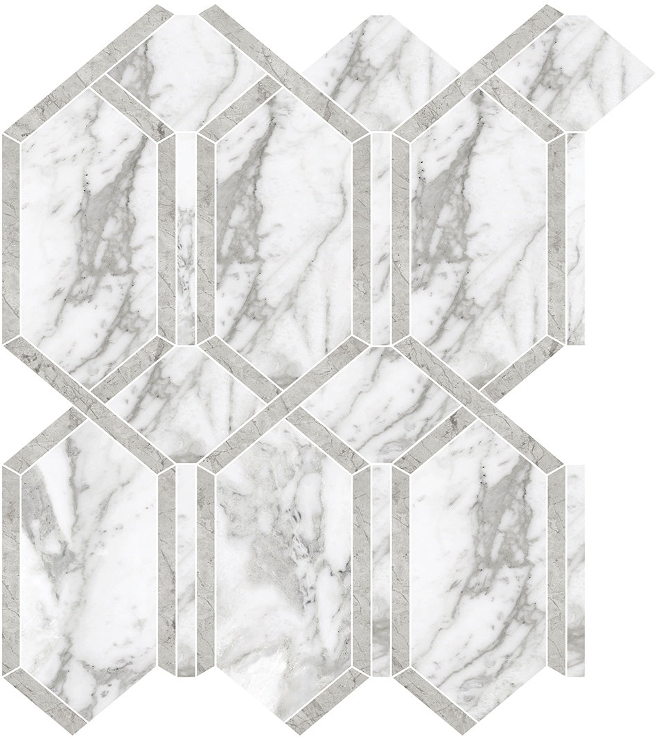 LA MARCA: Arabescato Modella Porcelain Mosaic (11 13/16"×13 7/16"×11/32" | Polished | Rectified)