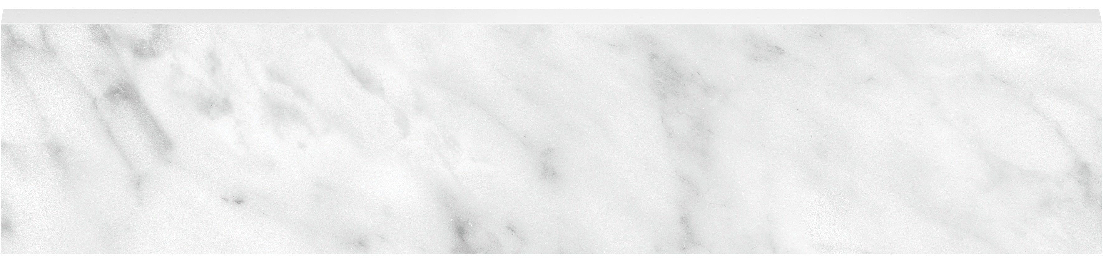 La Marca Carrara Gioia porcelain trim by Anatolia, top-down product view, 3"×12"×11/32" size. Premium porcelain for floors and walls.