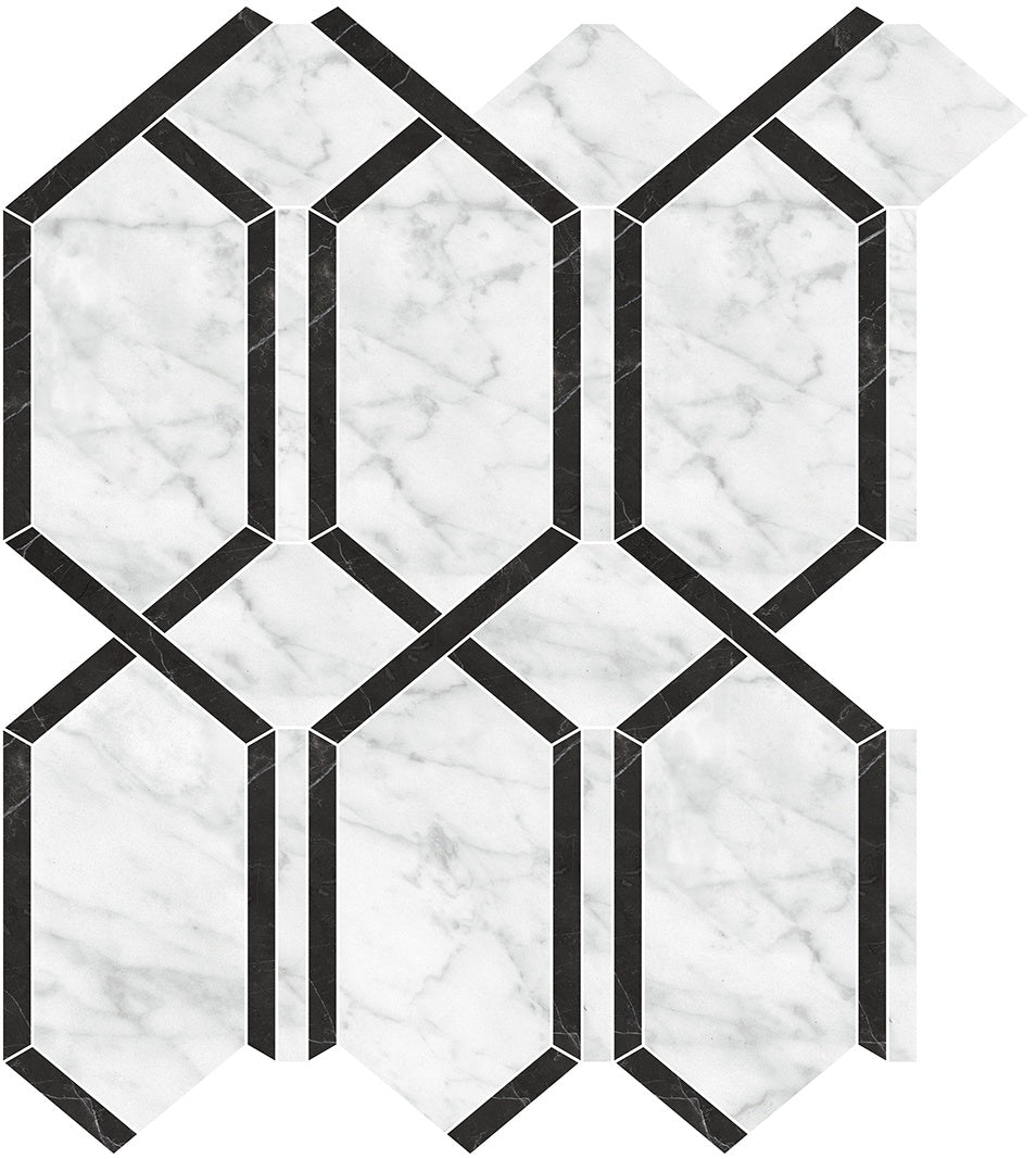 LA MARCA: Carrara Gioia Modella Porcelain Mosaic (11 13/16"×13 7/16"×11/32" | Polished | Rectified)