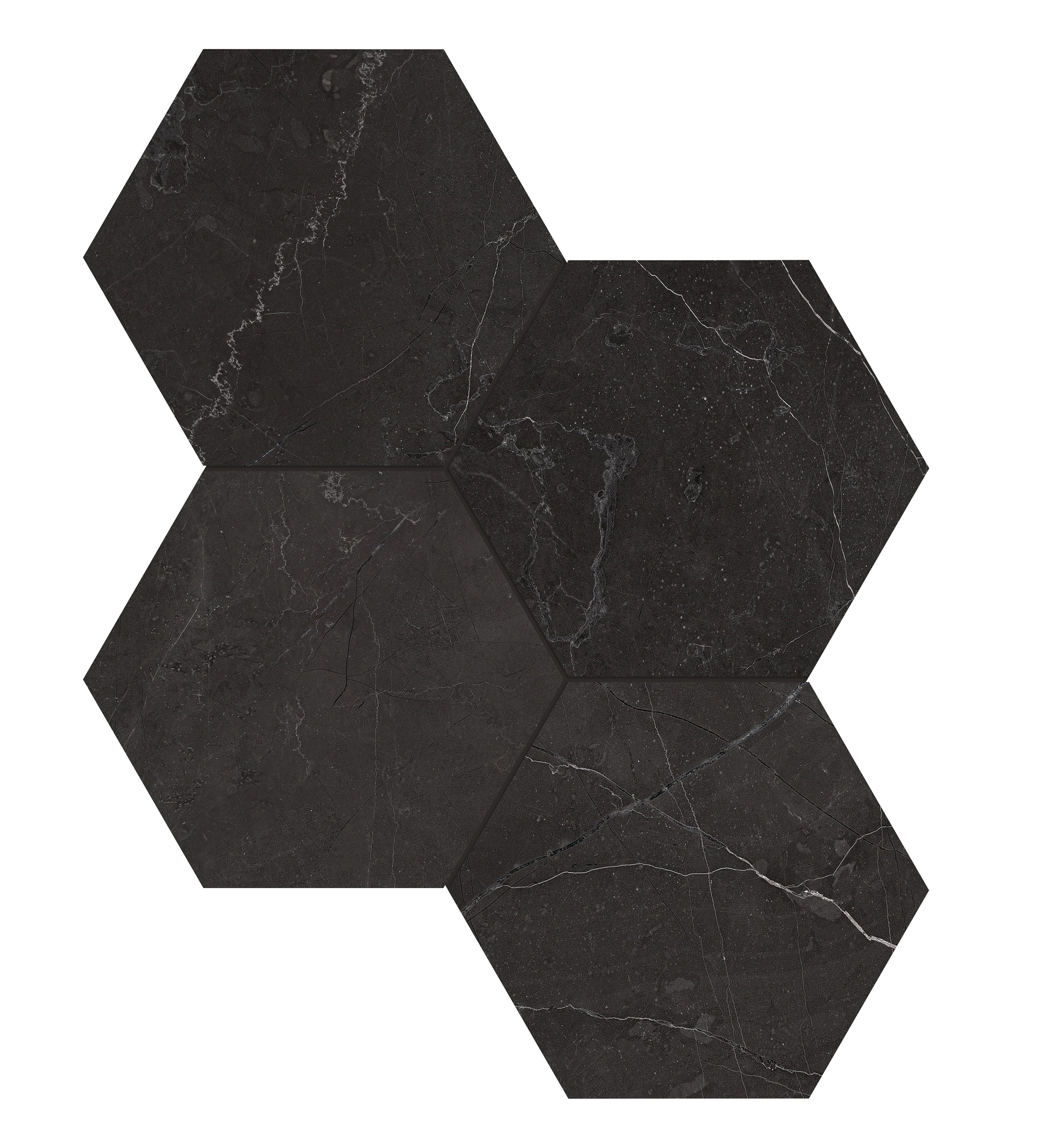 LA MARCA: Nero Venato 6 Hexagon Porcelain Mosaic (9 31/32"×11 1/2"×11/32" | Honed | Rectified)