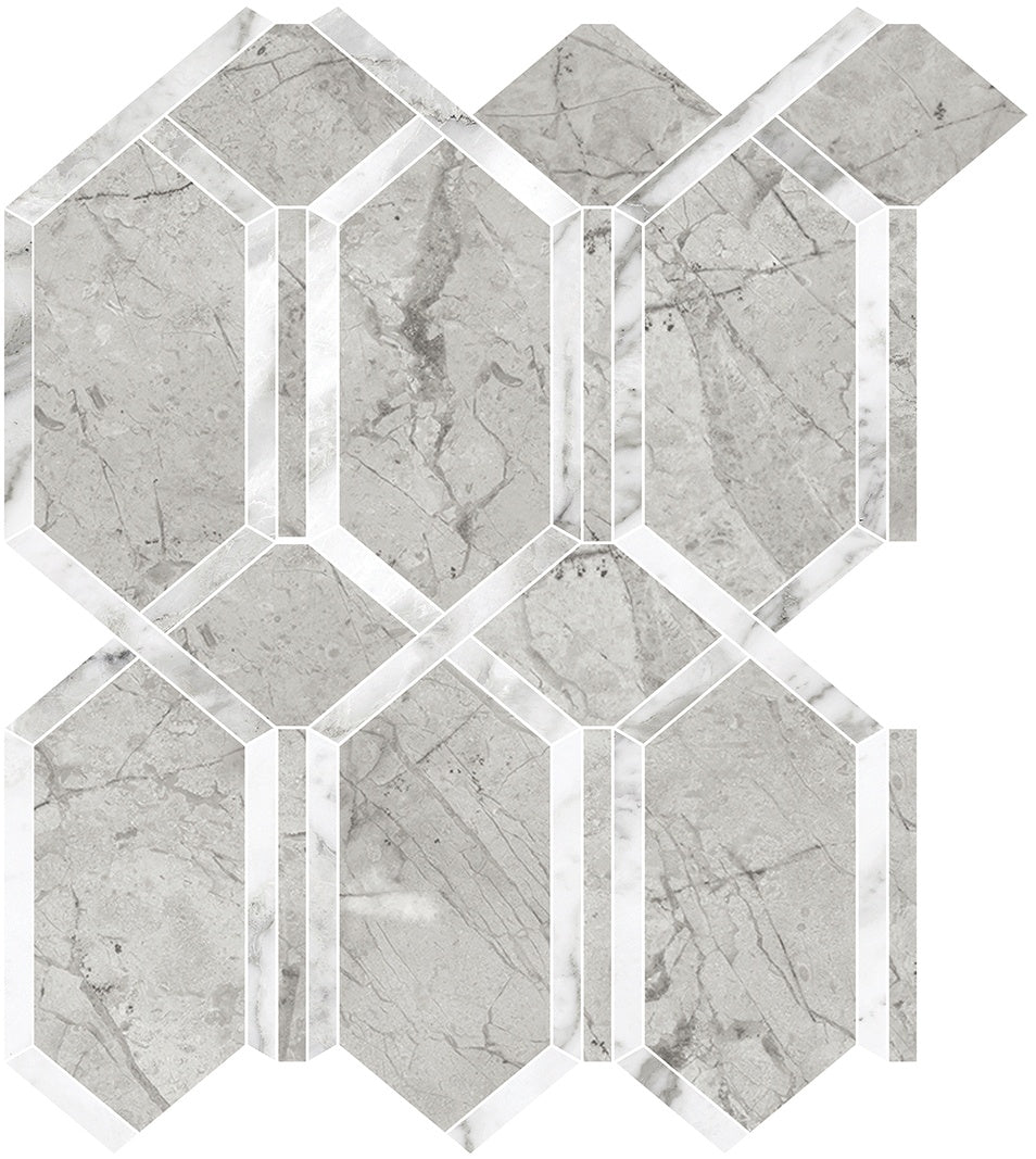 LA MARCA: Paradiso Argento Modella Porcelain Mosaic (11 13/16"×13 7/16"×11/32" | Polished | Rectified)
