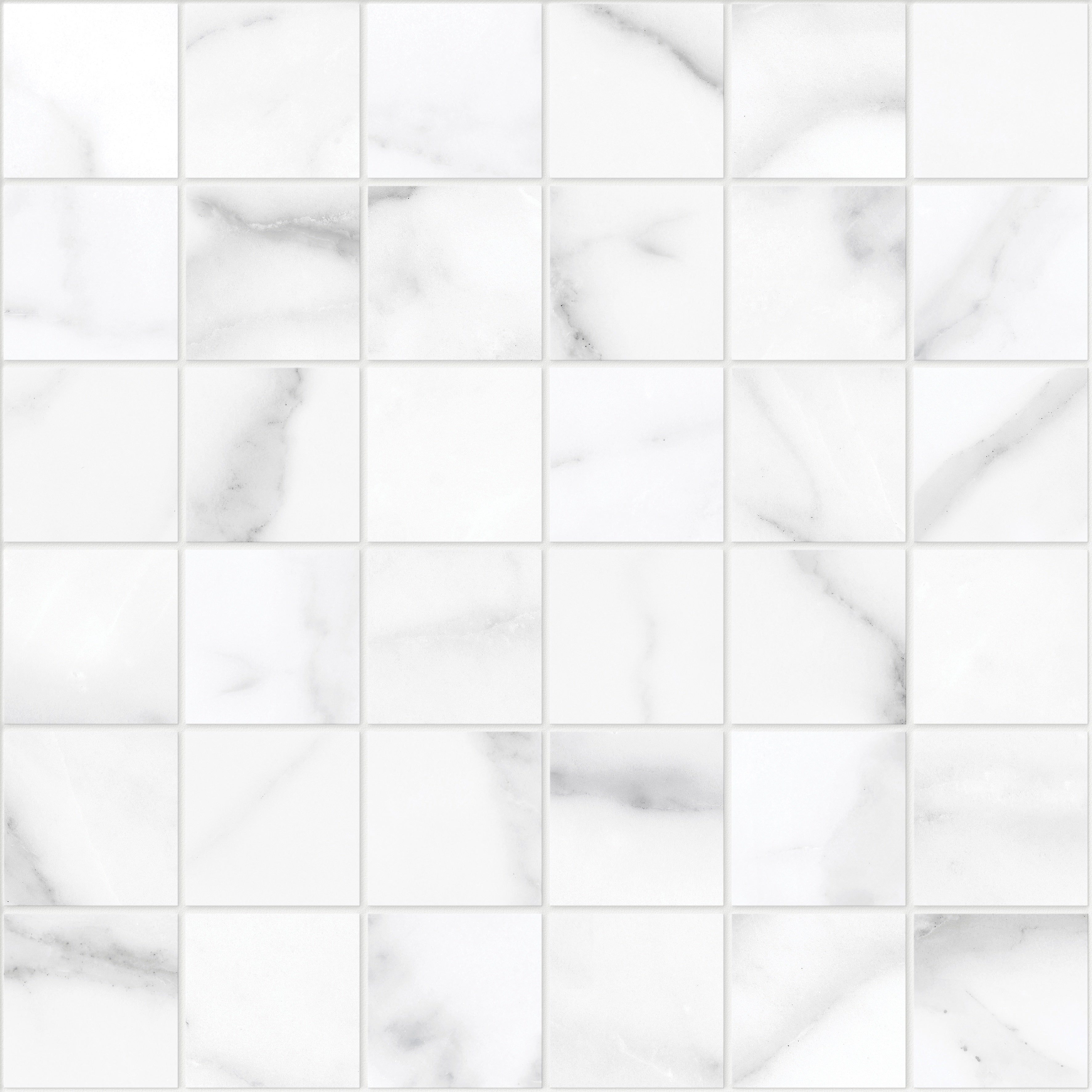 La Marca Statuario Nuovo porcelain mosaic by Anatolia, top-down product view, 11 25/32"×11 25/32"×11/32" size. Indian porcelain for floors and walls.