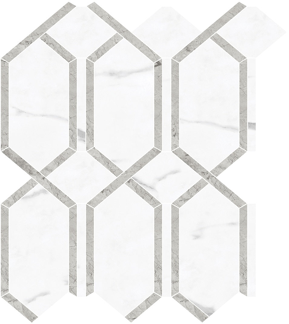 LA MARCA: Statuario Nuovo Modella Porcelain Mosaic (11 13/16"×13 7/16"×11/32" | Polished | Rectified)