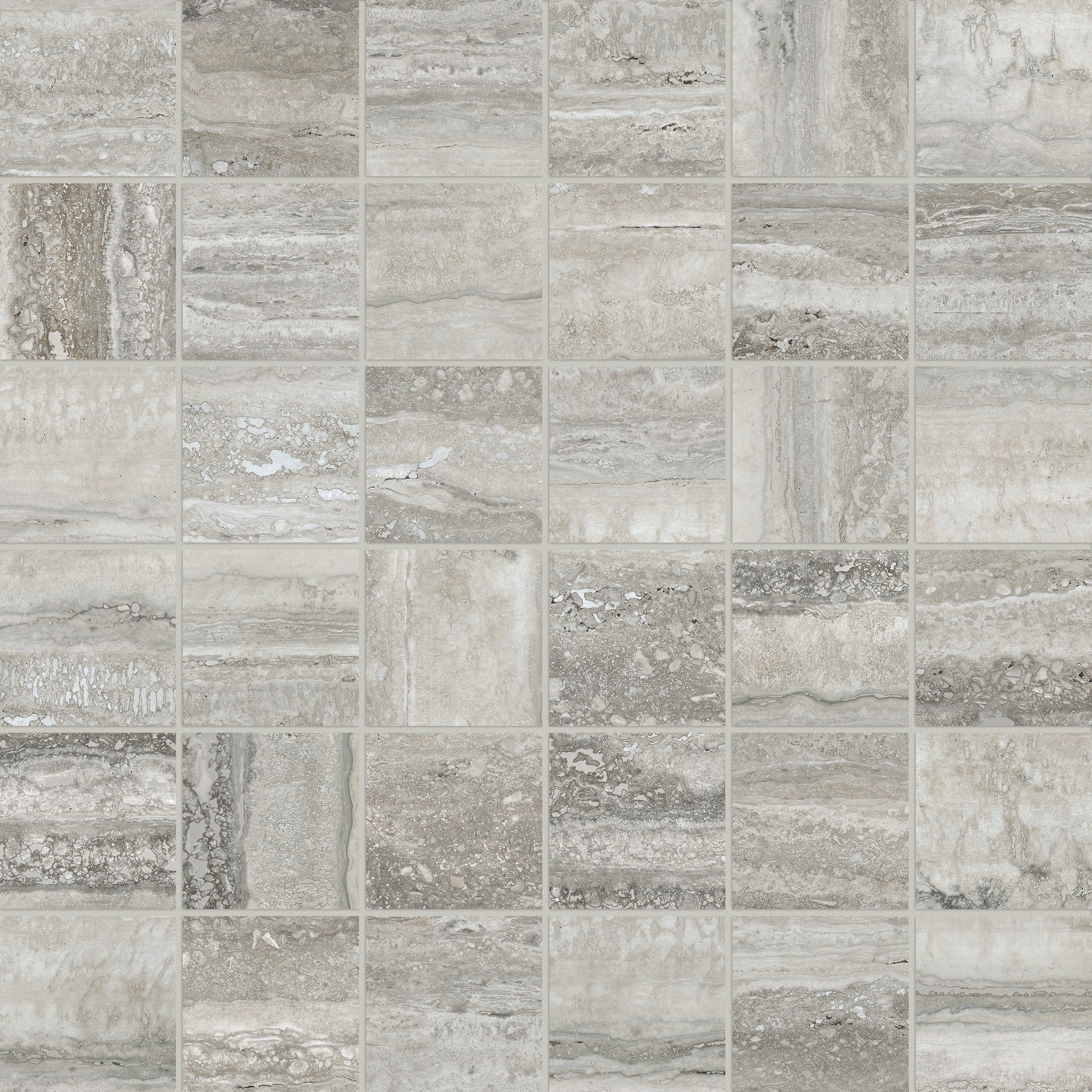 LA MARCA: Travertino Instrata 2x2 Porcelain Mosaic (11 25/32"×11 25/32"×11/32" | Honed | Rectified)