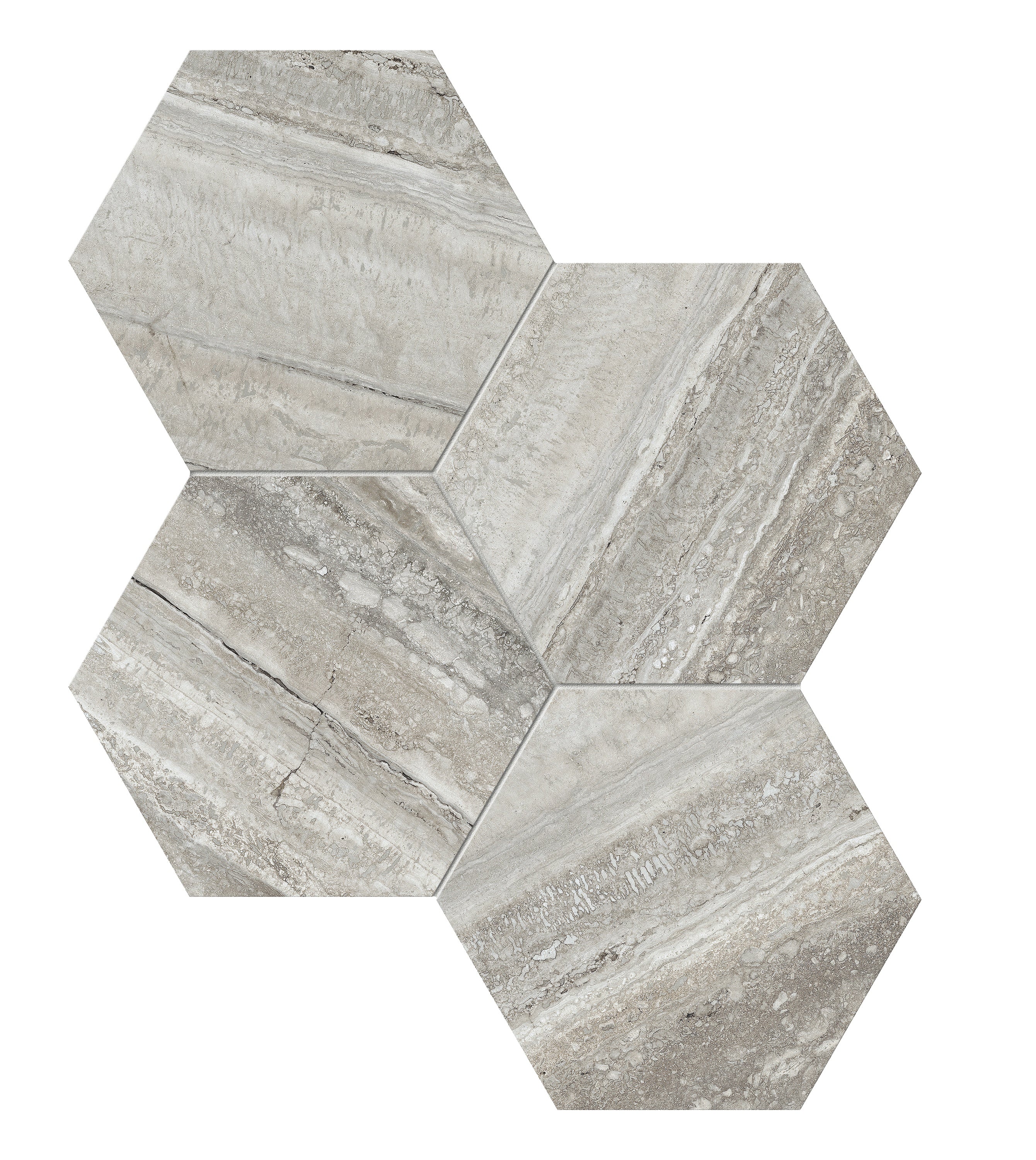 LA MARCA: Travertino Instrata 6 Hexagon Porcelain Mosaic (9 31/32"×11 1/2"×11/32" | Honed | Rectified)