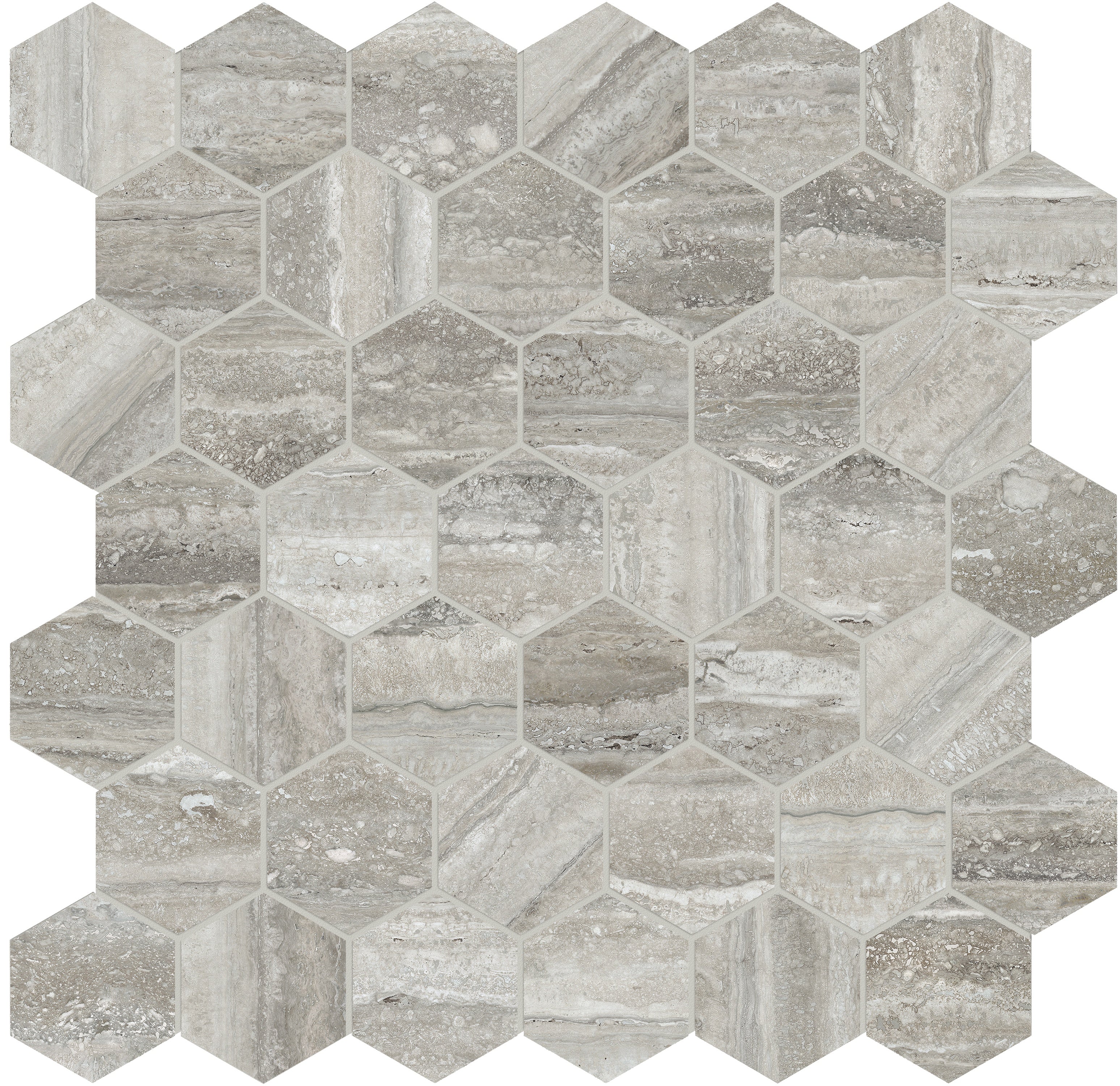 LA MARCA: Travertino Instrata 2 Hexagon Porcelain Mosaic (11 23/32"×11 27/32"×11/32" | Honed | Rectified)