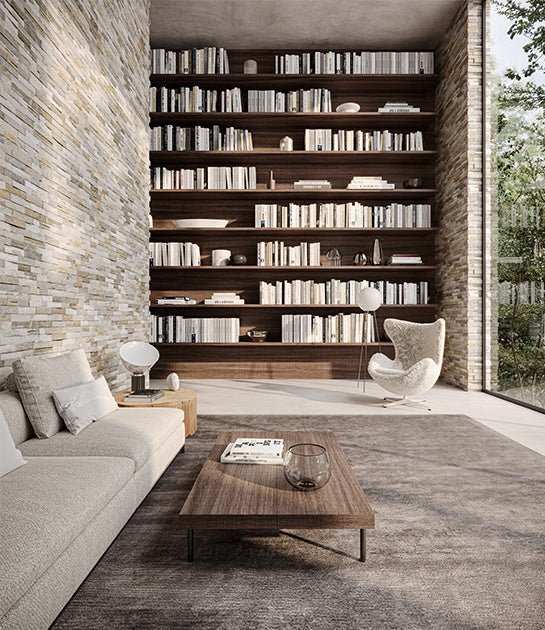 Anatolia Ledger Stone Beachwalk split face quartzite tile in a room setting — available at Surface Group lifestyle image