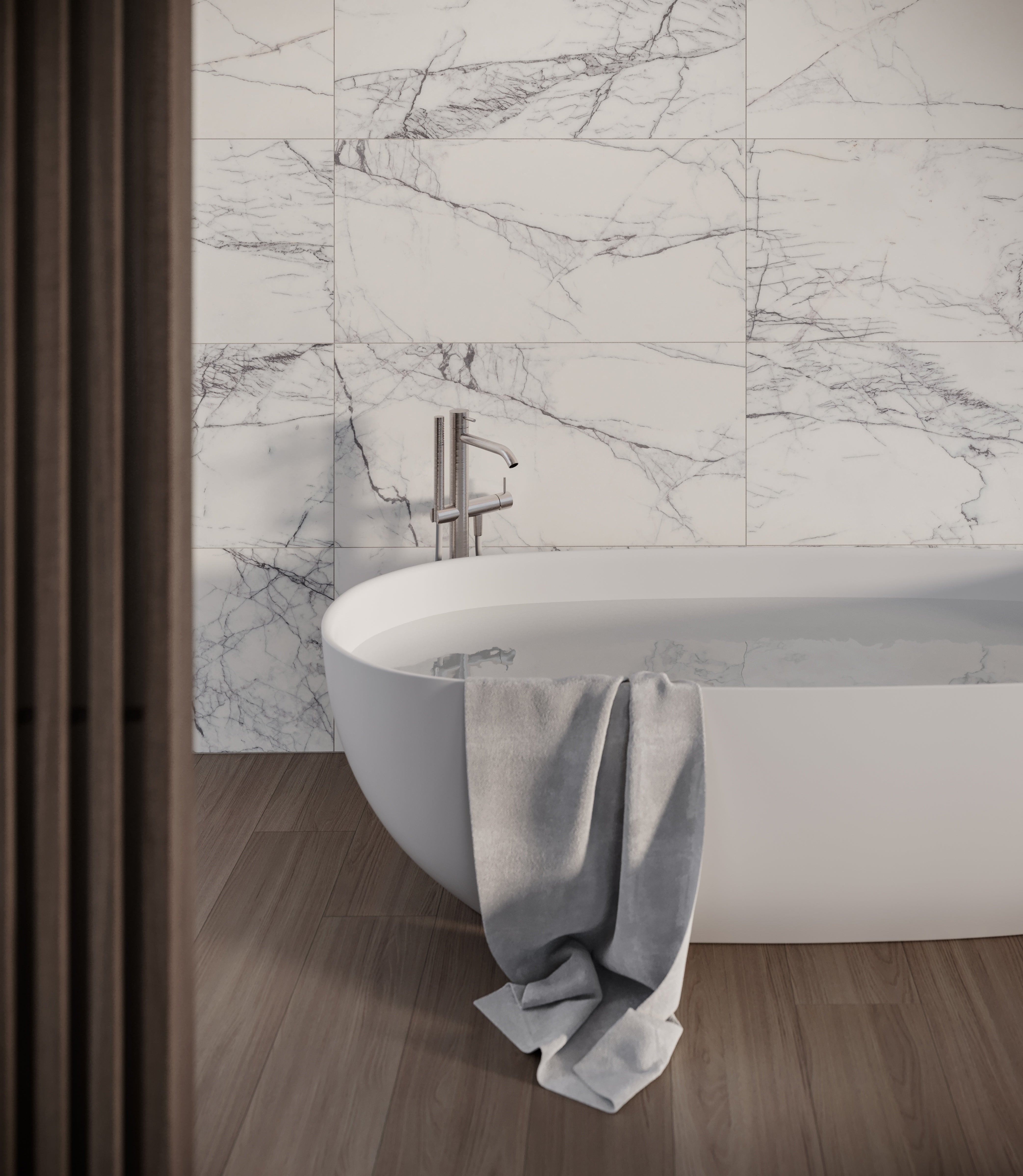 Lilac Volta field tile by Anatolia Tile, lifestyle installation view 2, 18"×36" size. Premium porcelain for floors and walls.