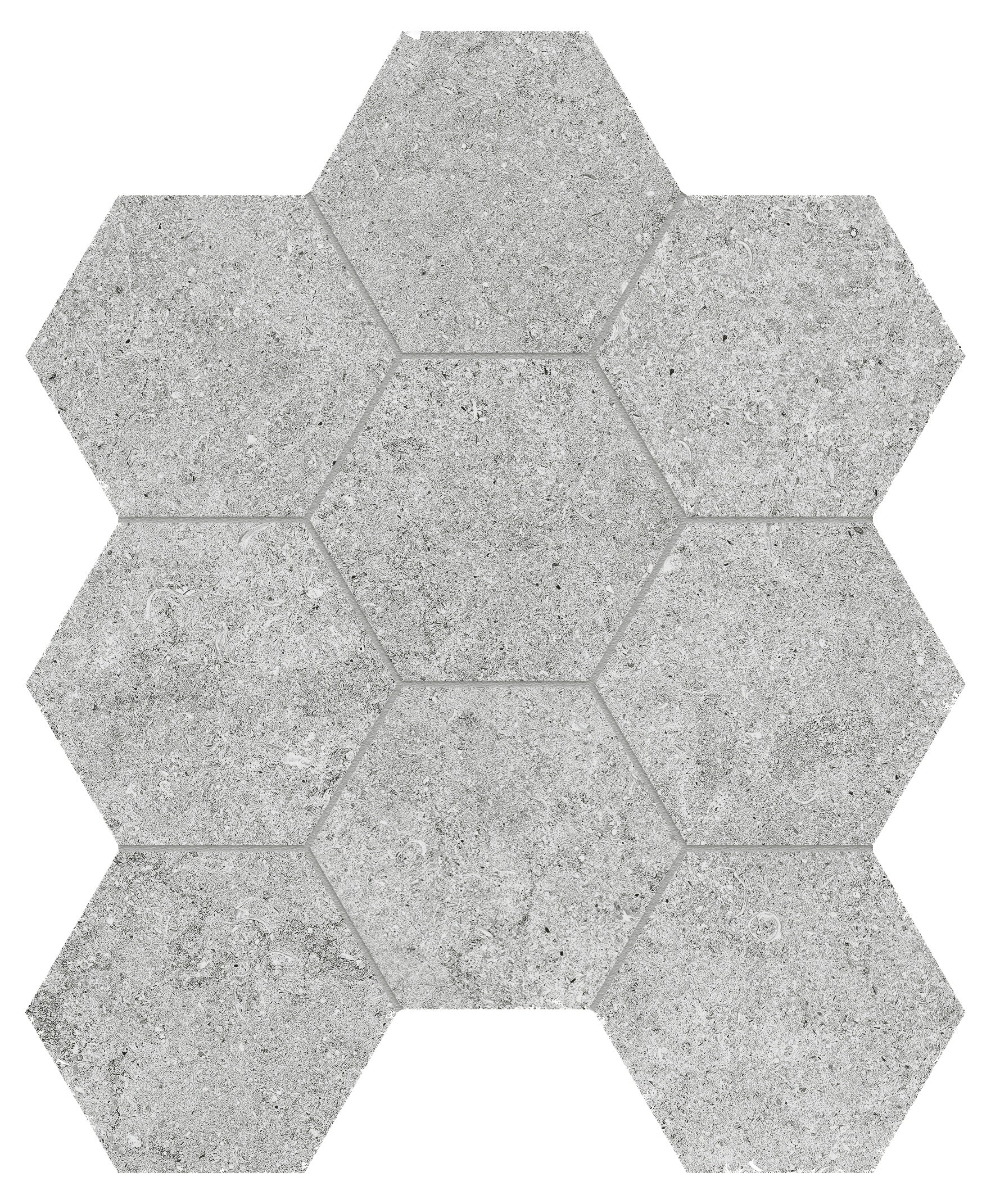 Lithoform Crosscut Twilight porcelain mosaic by Anatolia, top-down product view, 9 7/8"×11 3/8"×11/32" size. Turkish porcelain for floors and walls.